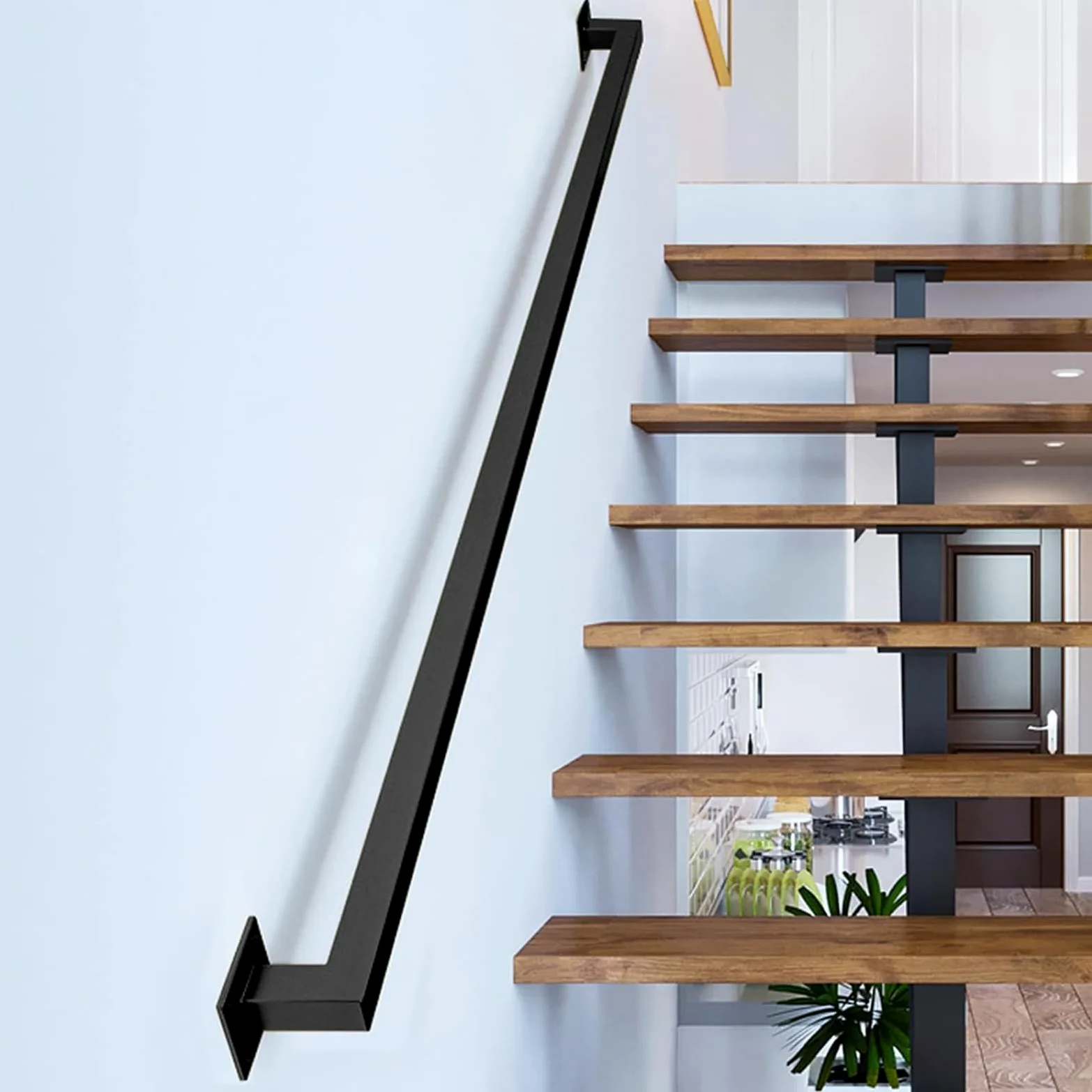360cm Corrimano di Tubo in Ferro battuto Nero, corrimano Antiscivolo per Scale di Sicurezza,Adatto per Scale per WC da Bagno Corrimano per Interni ed Esterni