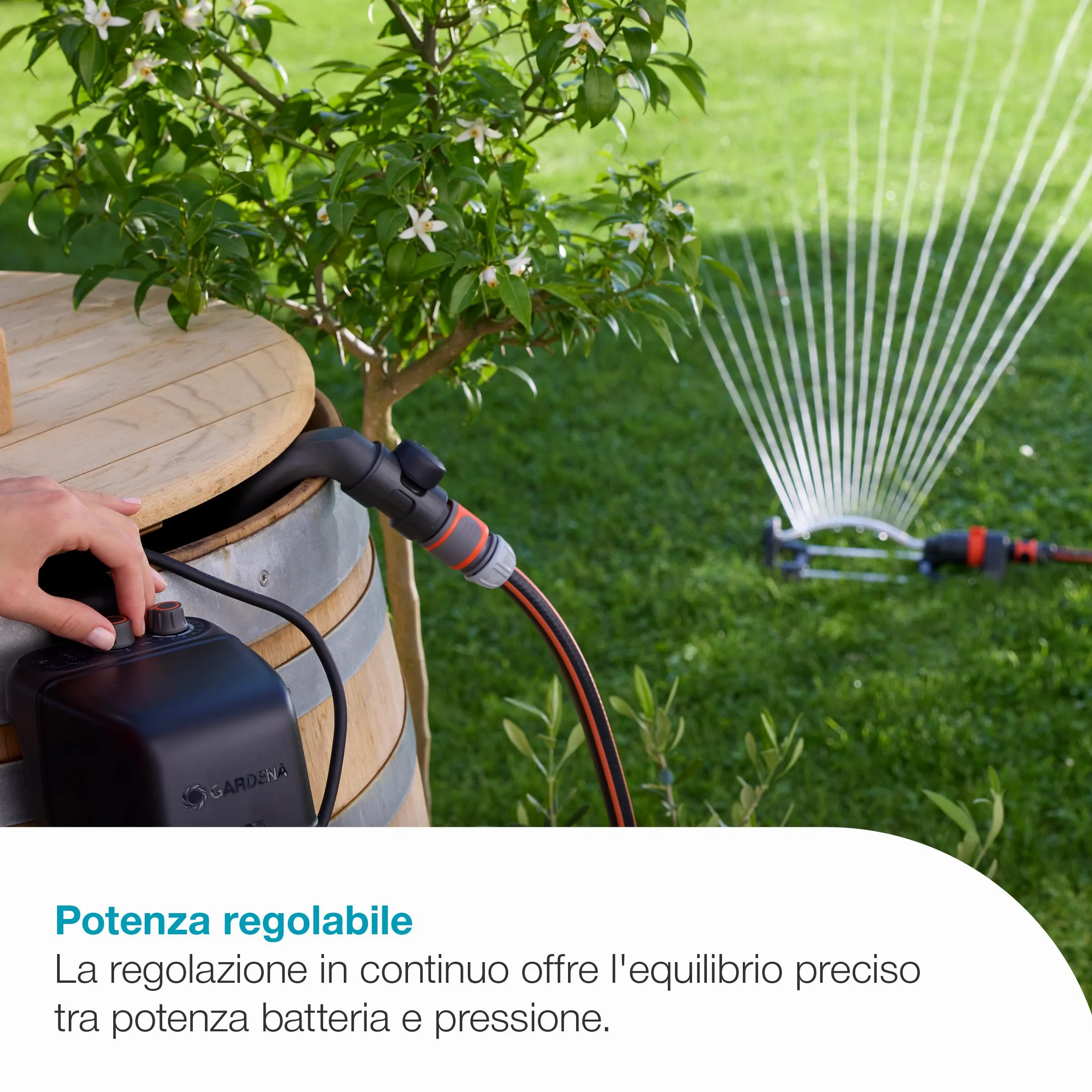Gardena Pompa Per Cisterna A Batteria 2600 Comfort 18V P4A Solo: Programmazione dell'irrigazione, Funzione timer, Si adatta al serbatoio dell'acqua, Pressione costante, Senza fili (14604-55)