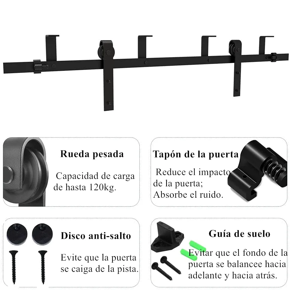 CCJH 183cm/6FT Kit di Binario per Porta Scorrevole a Soffitto, Kit di Pista per Porta in Legno Singola (Forma J)