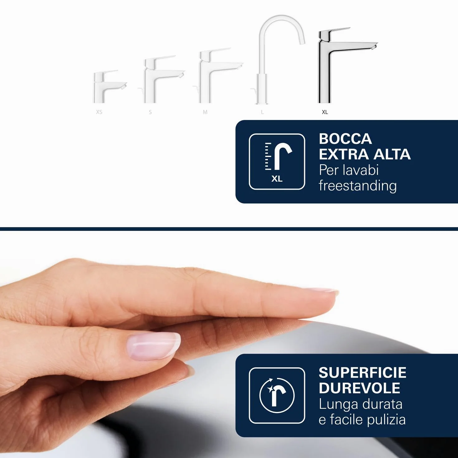 GROHE Dice Rubinetto miscelatore a corpo liscio per lavabo da appoggio (XL-Size 270 mm, cartuccia ceramica 28 mm, risparmio idrico, facile da installare), cromo, 1018920000