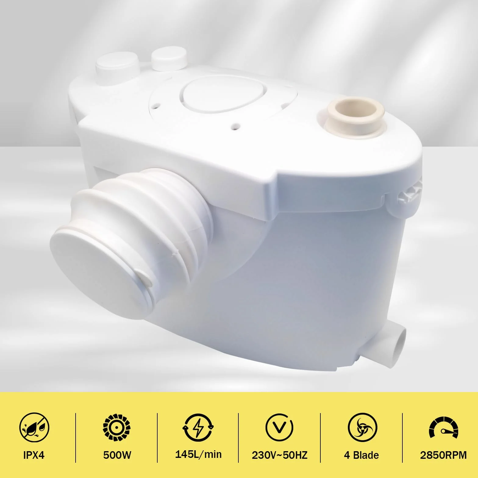 Trituratore WC Maceratore Pompa 400W, Pompe per Fognature Sanitarie 145L/min 4 ingressi, Pompa di sollevamento Doccia 8m linea di trasporto verticale per WC, Doccia, Lavandino