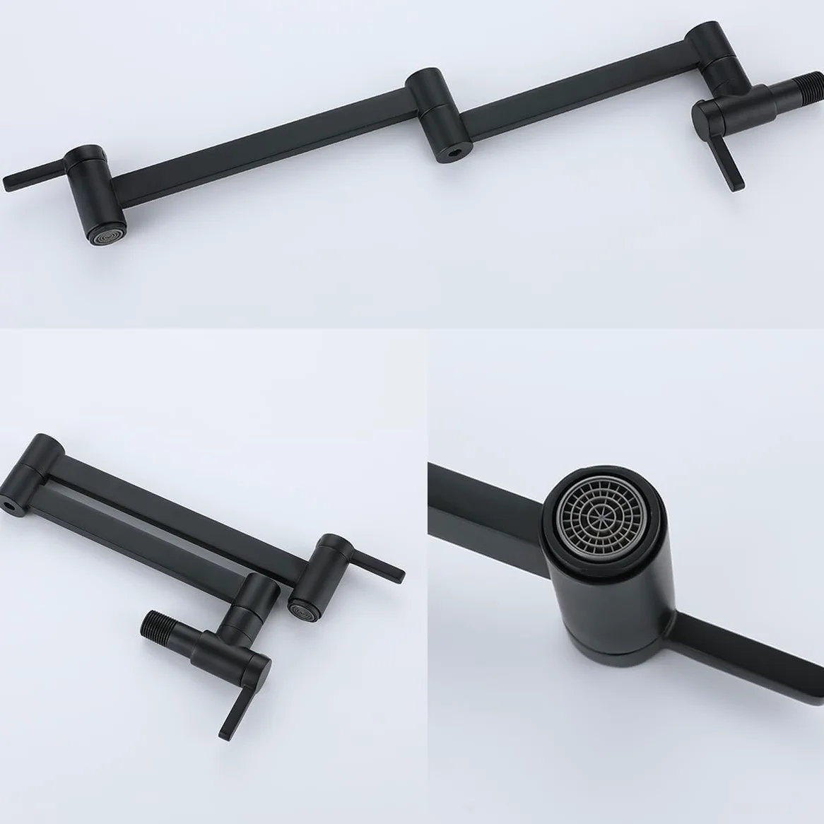 HomeLava Rubinetto da cucina nero a parete, Rubinetto riempitore per pentola, Rubinetto a muro in ottone Pieghevole, Girevole a 360°, 2 maniglie (nero)