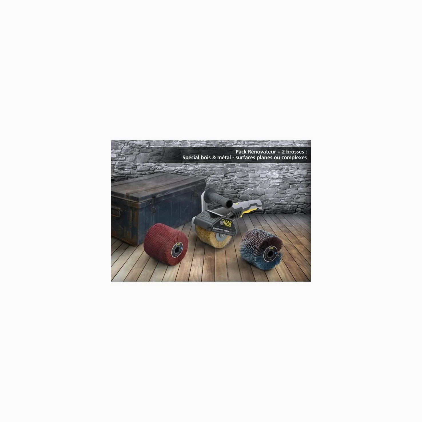 Pacchetto FARTOOLS 615127: Renovator REX120C + spazzola e cinghie in nylon - Legno speciale, metallo e pietra - Superfici piane o complesse