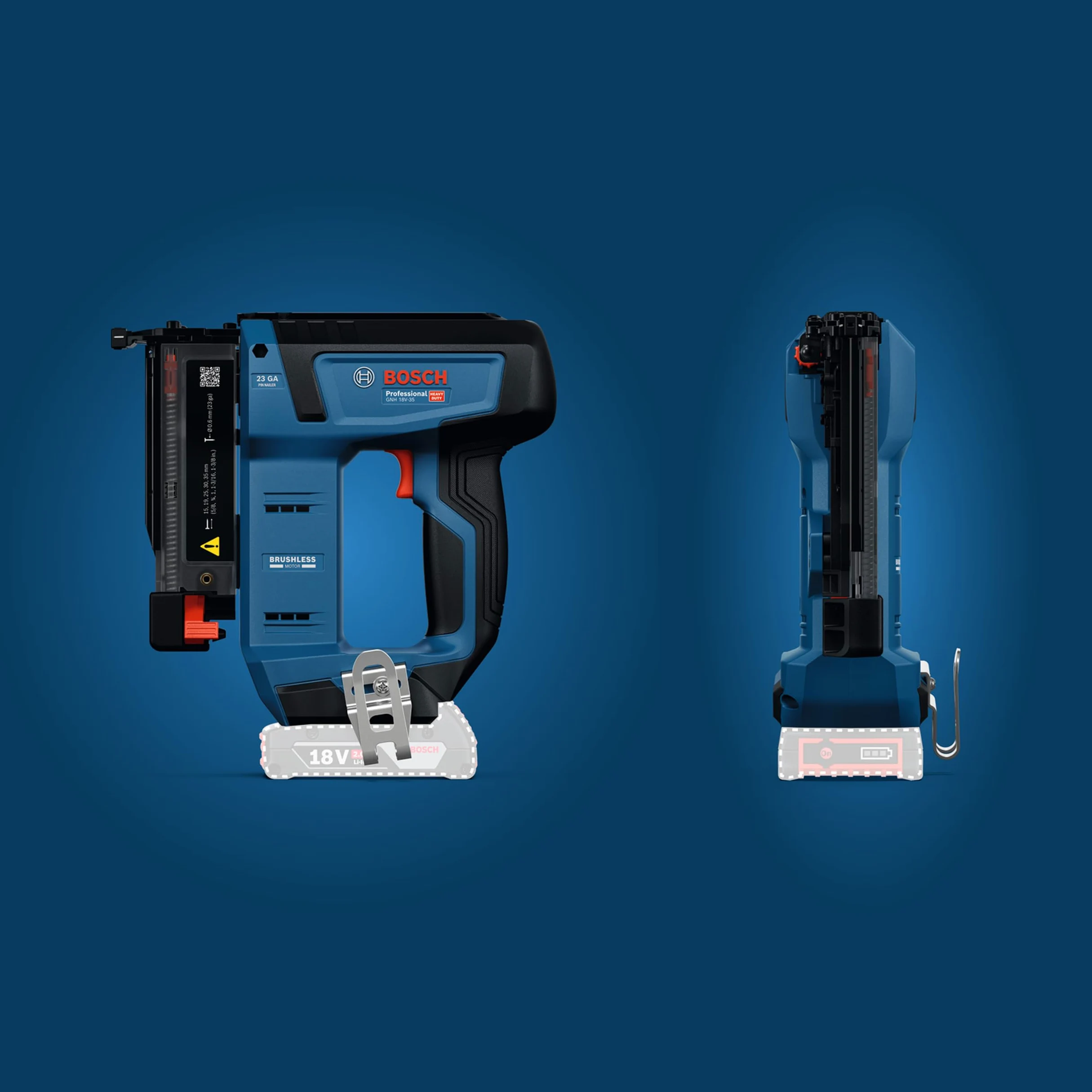 Bosch Professional 18V System Chiodatrice per legno a batteria GNH 18V-35 (rinculo ridotto, motore brushless, incl. gancio per cintura)