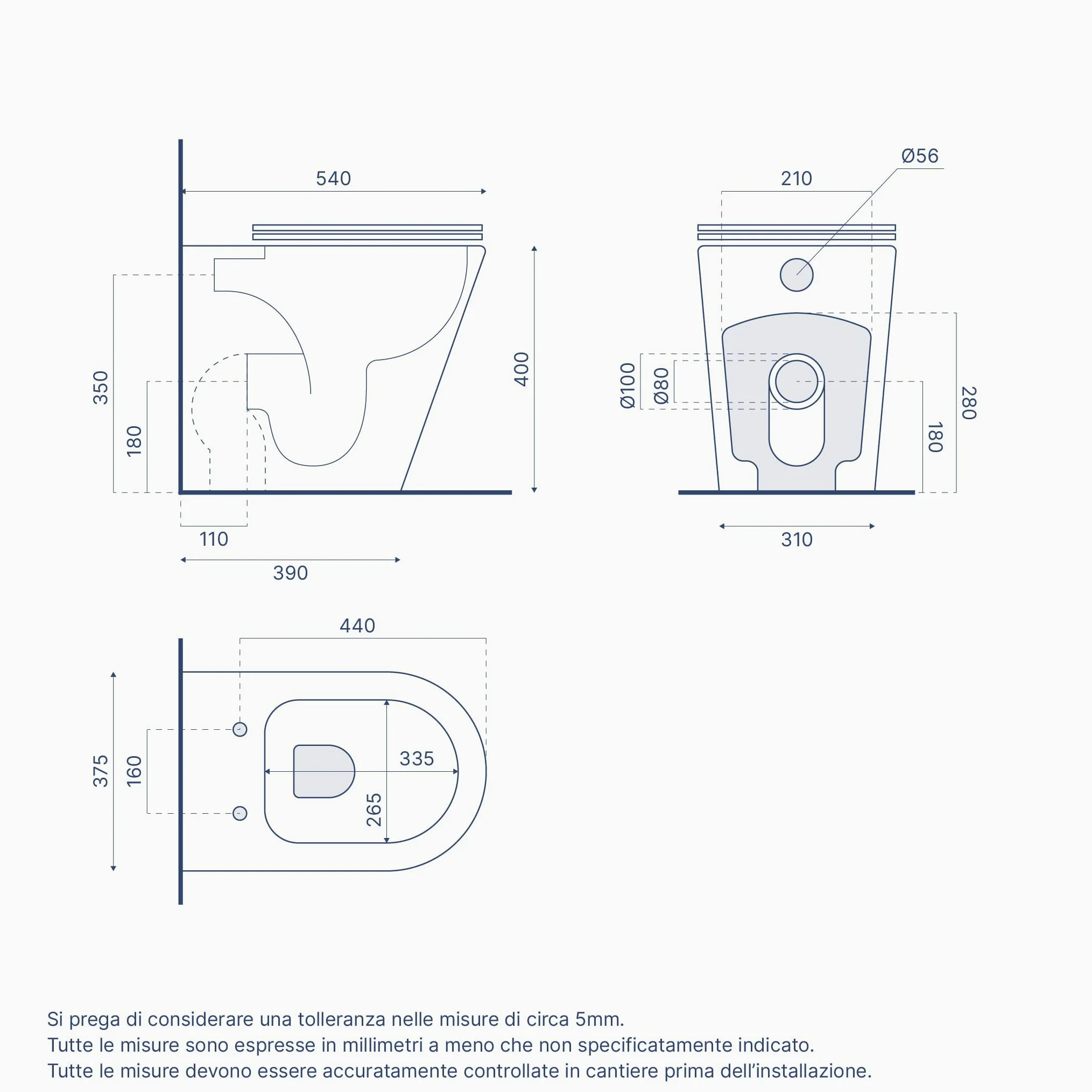 Sanitari in ceramica filomuro grigio opaco vaso rimless bidet sedile soft-close chiusura rallentata mod. Vienna