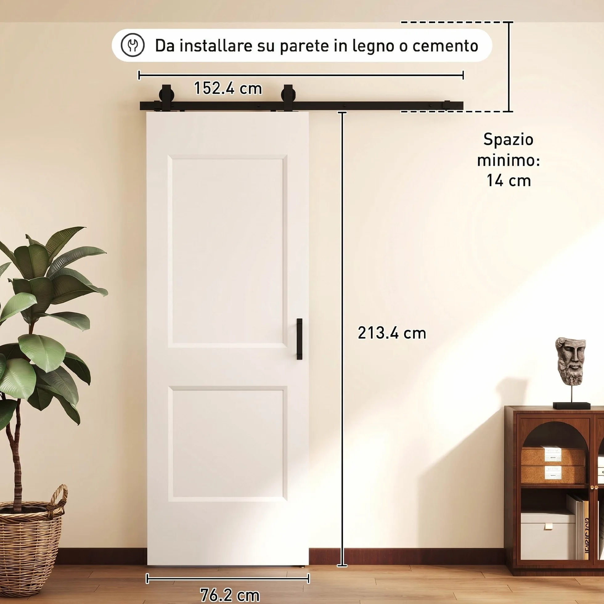 HOMCOM Porta Scorrevole Interna 76.2x213.4cm, Superficie Verniciata, Binario Silenzioso Acciaio, Maniglia Migliorata, Kit Ferramenta, Porta Interno Stile Industriale, in Legno Pino, Cucina, Soggiorno