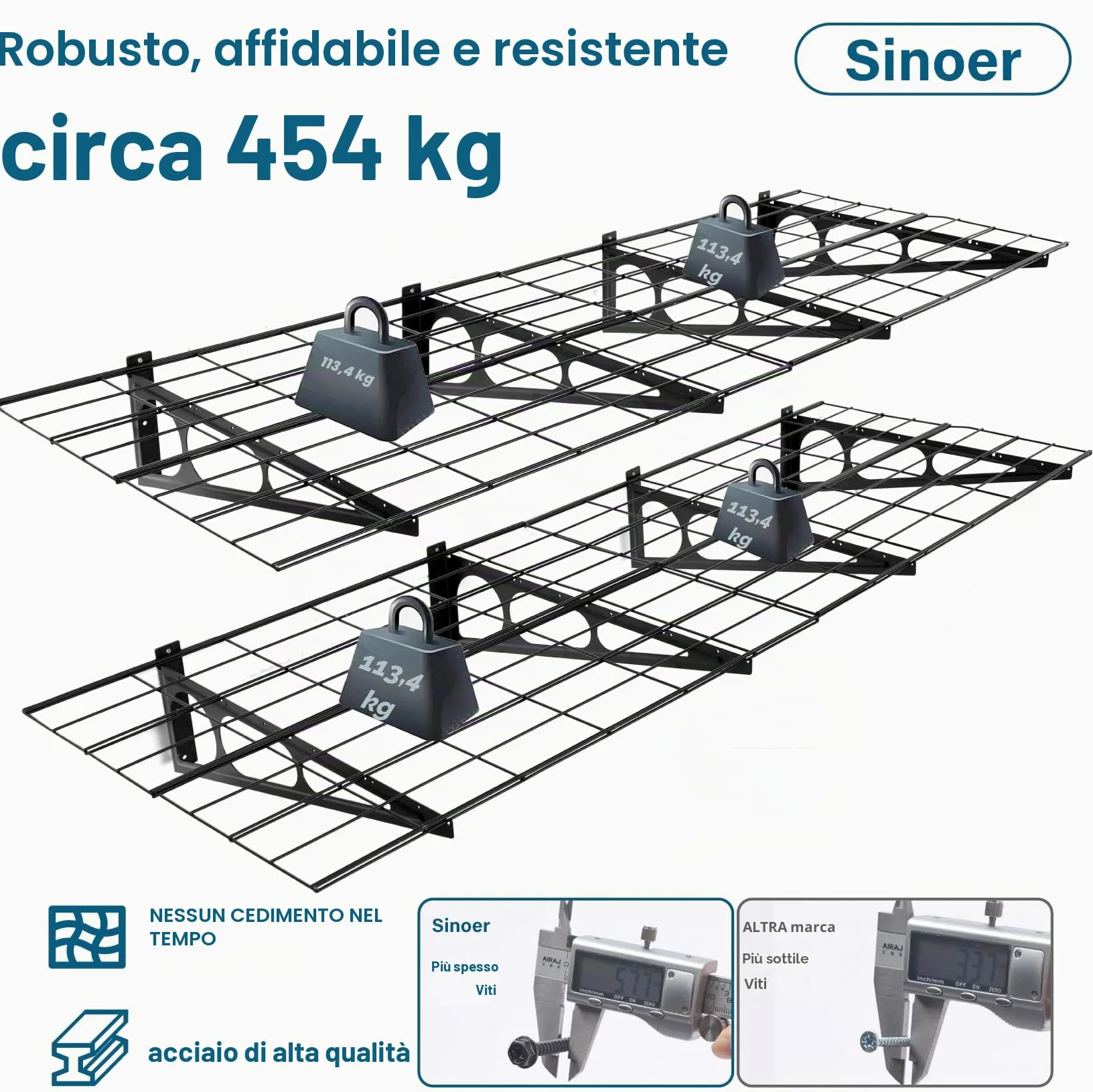 Sinoer 2 mensole da garage con ganci, 61 x 182,9 cm, in metallo, per garage, magazzini, magazzini, garage