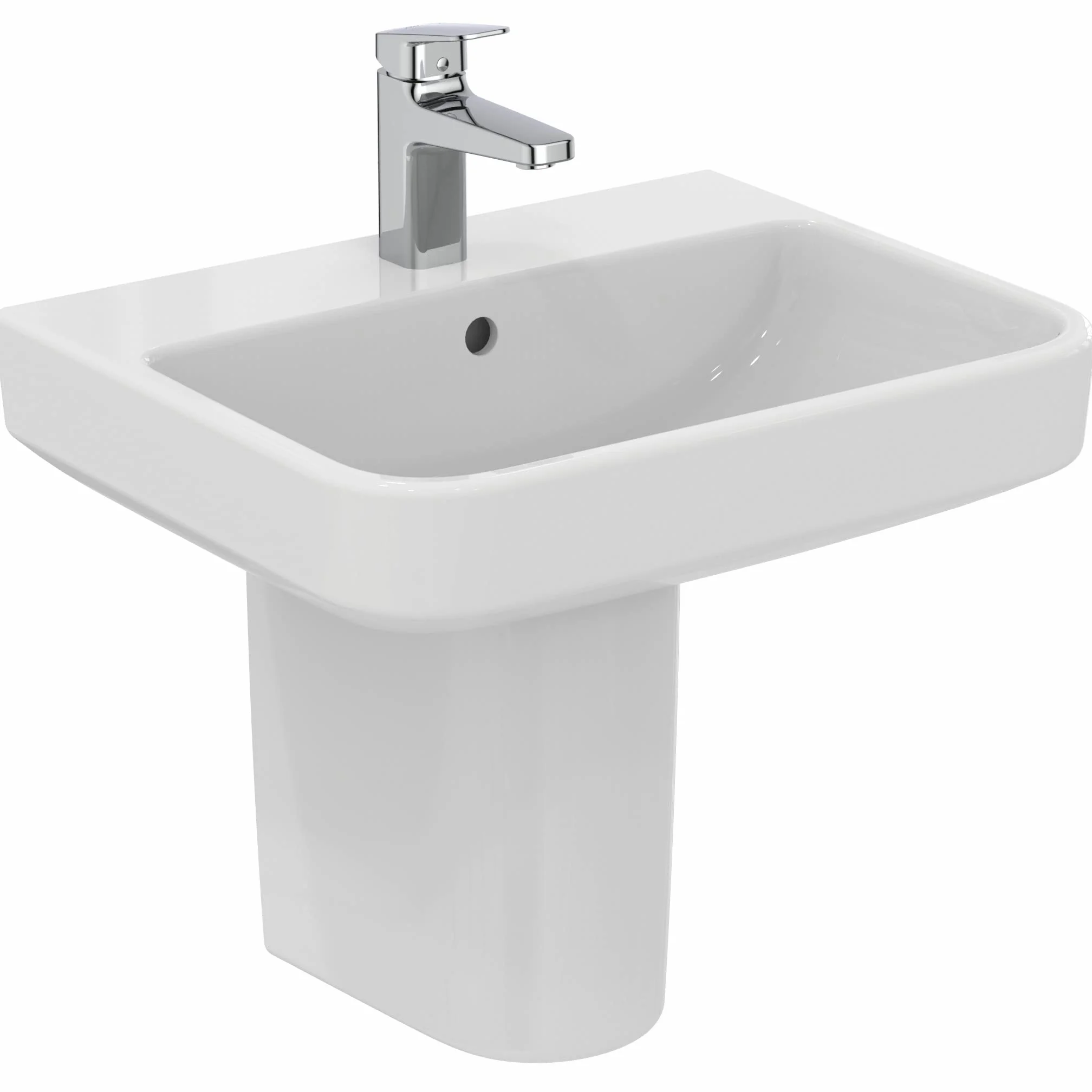 Ideal Standard - i.life B Lavabo da 55 cm con foro centrale per la rubinetteria aperto e foro del troppopieno. Colonna, semicolonna e sifone d'arredo da acquistare separatamente. Bianco