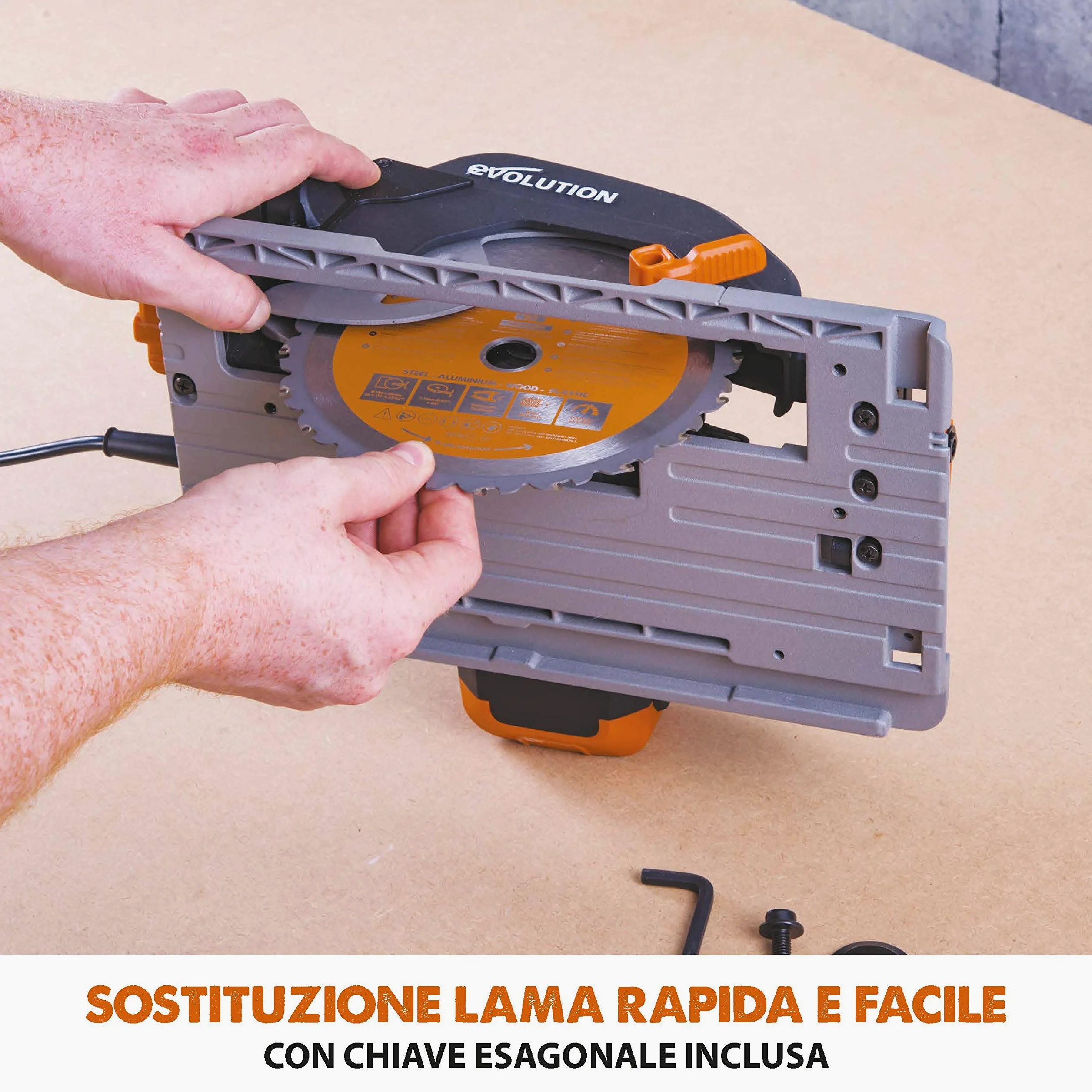 Evolution Power Tools - R185CCSX Sega Circolare Multi-Materiale 185 mm Compatibile con Binario Guida (Pacchetto Abbinato con Binario da 1020 mm Incluso), 230 V