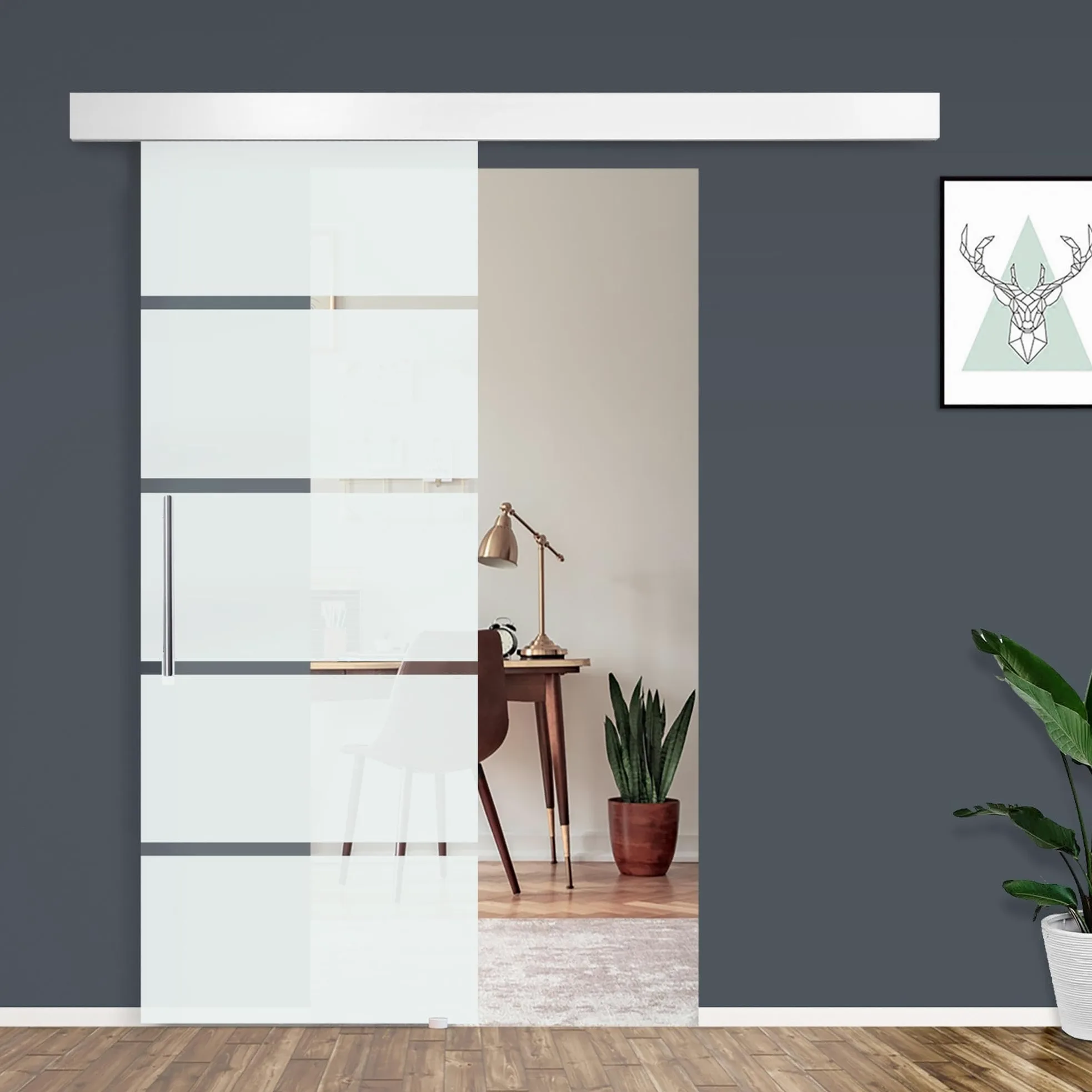 Homcom Porta Scorrevole in Vetro a Strisce con Binario in Alluminio, 75 x 210cm