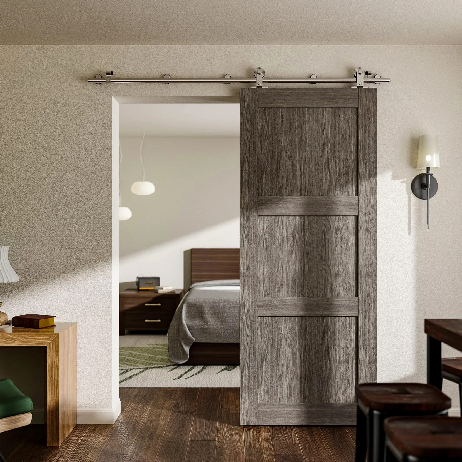 CCJH 5.5FT/167cm Acciaio Inossidabile Binario per Porta Scorrevole Kit Acciaio Inox Accessori per Una Porta Scorrevoli di Legno