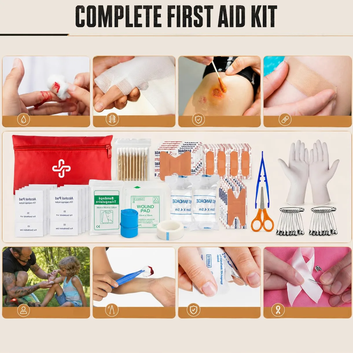 Kit di sopravvivenza, 250 pezzi Kit di primo soccorso per ingranaggi di sopravvivenza con sacchetto compatibile con sistema a molle e tenda di emergenza, kit di emergenza per la terra, avventura