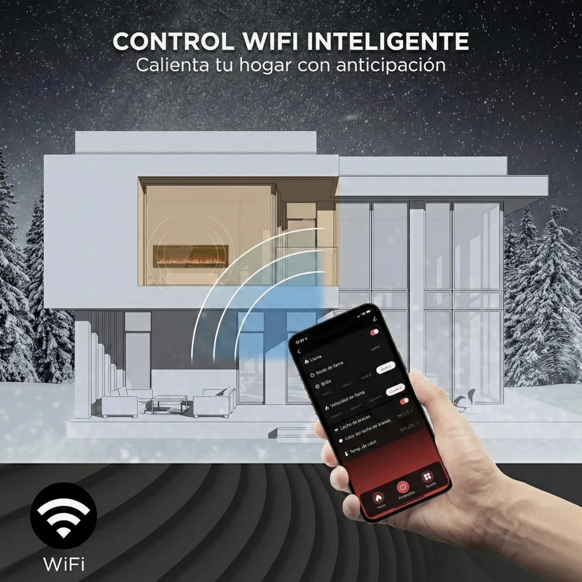 Camino Elettrico da Parete Weka Fireplace Wi-Fi, Ultrasottile, Profondo 7,5 cm, Vetro Temperato, Telecomando e Touch Screen, Riscaldatore da 750/1500 W, Effetto Fiamma Regolabile (127 cm WiFi New)