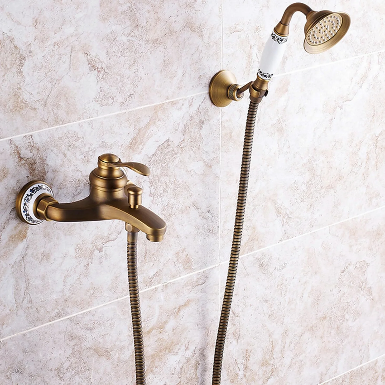 HomeLava Rubinetto per vasca da bagno in ottone anticato con doccetta per vasca da bagno
