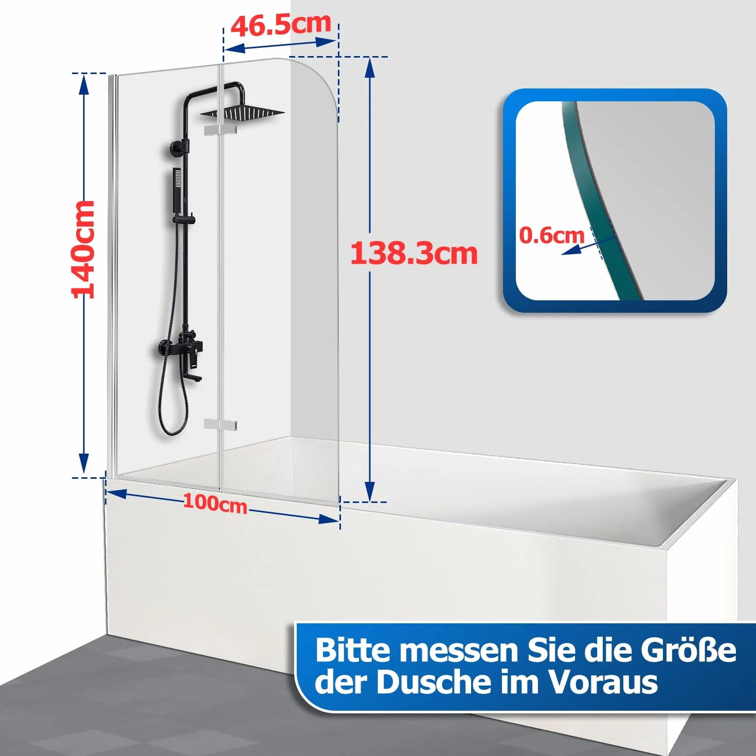 Parete per vasca da bagno, 100x140 cm 2 pezzi Pieghevole Parete doccia per vasca da bagno, vetro di sicurezza ESG da 6 mm, Parete vasca da bagno argento trasparente, Parete vasca in vetro con