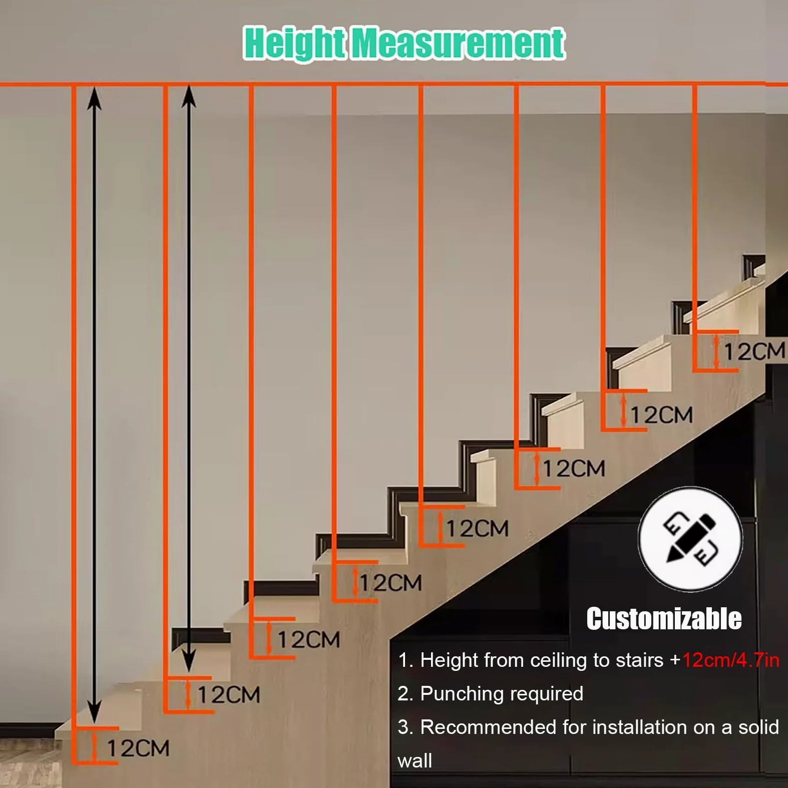 Ringhiera Vetro scale interne esterni Rotondo Balaustre In Metallo per Scale Interne, Angolo Regolabile Pilastro Parapetto per Gradini per Prevenire Cadute/Barriere di Sicurezza, Lunghezza 10-240