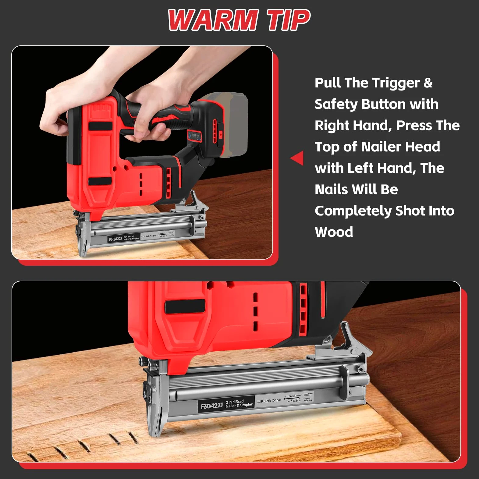 Set di chiodatrici a batteria da 18 GA, compatibile con Milwaukee 18 V, 2 in 1, pistola per unghie senza spazzole, con 500 chiodi e 500 staffe, per fai da te, lavorazione del legno
