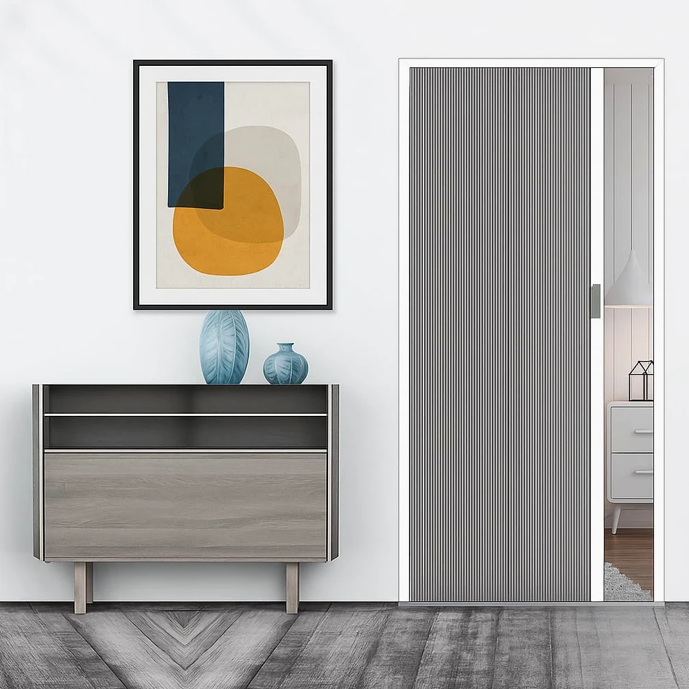 Porta Scorrevole Pieghevole a soffietto Senza Foratura con Telaio in Alluminio e Pannello in Tessuto non Tessuto Divisorio Bagno Cucina