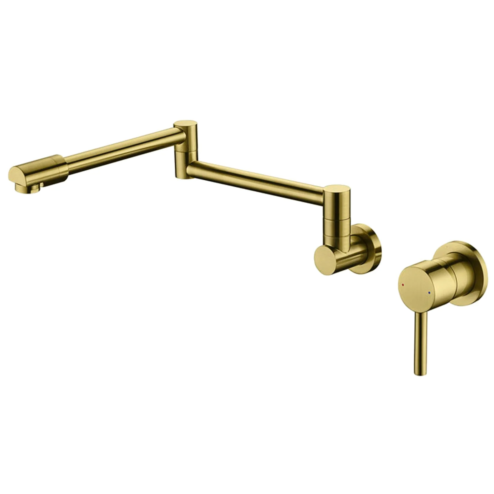 Rubinetto di riempimento per vaso a parete, design a doppio giunto snodato, rubinetto per lavello da cucina in ottone, miscelatore a due fori con maniglia singola, oro spazzolato