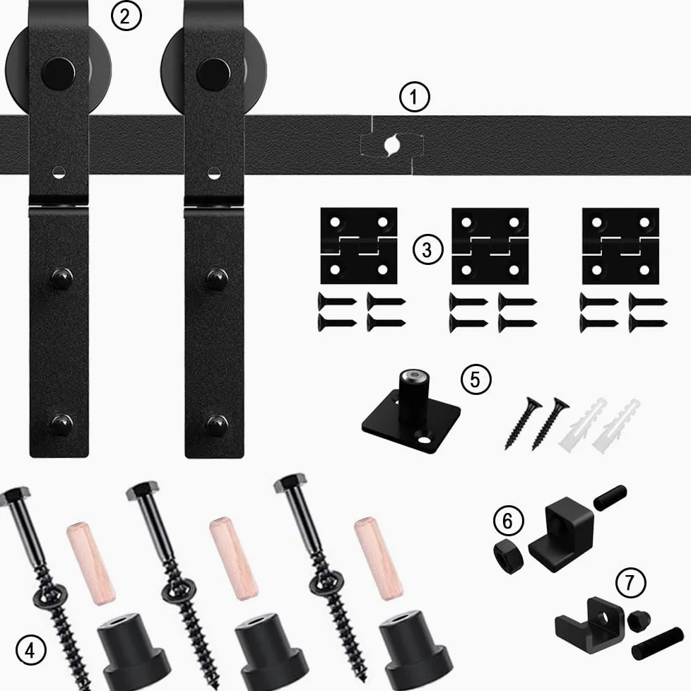 TSMST Set completo per sistema di porta scorrevole a doppia piega 107cm/3.5FT, set di binari per porta a fienile salvaspazio per 2 porte, stile base, liscio e tranquillo (senza porta)