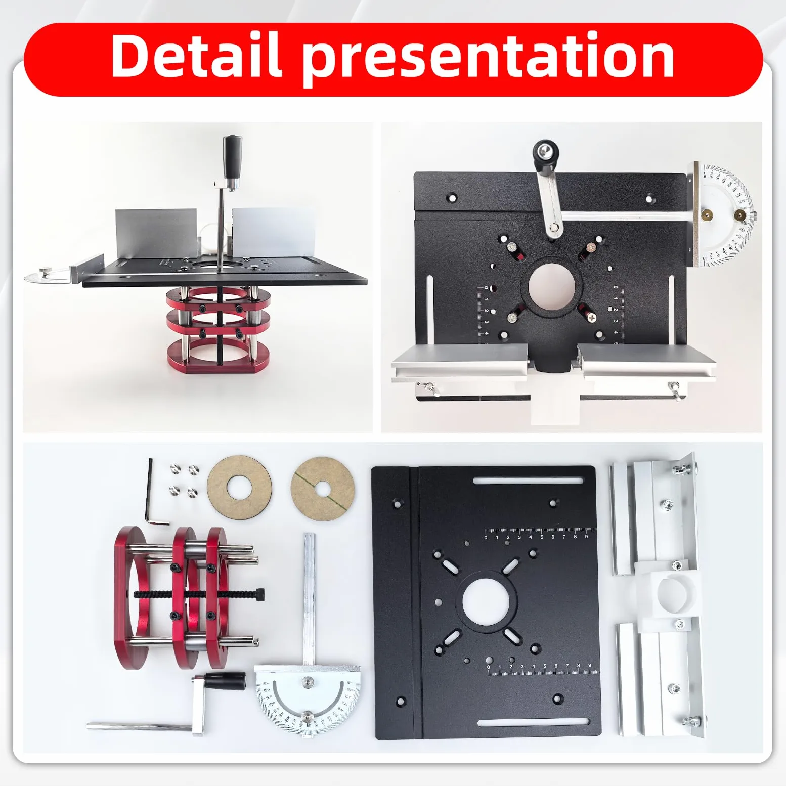 Flylin Sollevatore per fresatrice con piastra superiore, piastra in alluminio e kit di sollevamento per fresatrice, sistema di sollevamento di precisione per lavorazione del legno, scanalatura