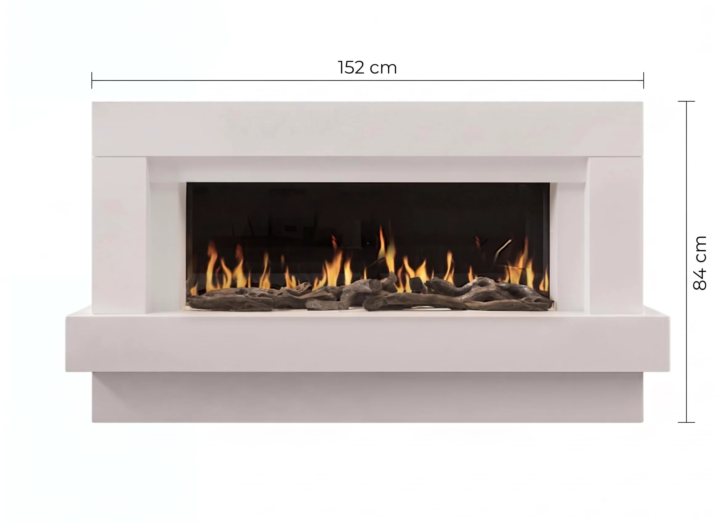 CHEMIN'ARTE Camino elettrico Linea 3XL 152cm da terra con effetto fiamma a led 7 colorati, bianco, con suono scoppiettante, WIFI, timer, 5 livelli di luminosità, telecomando