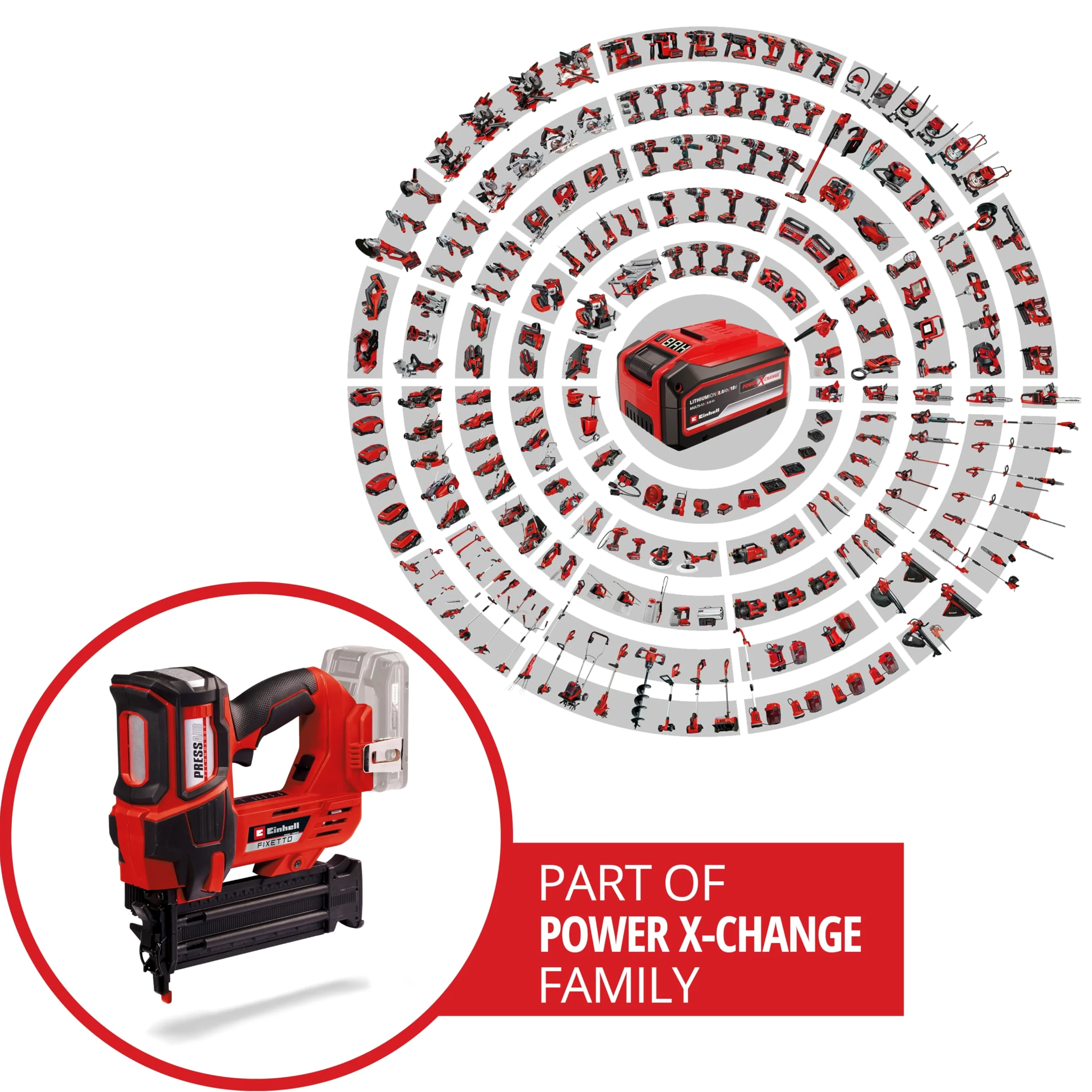 Chiodatrice a batteria FIXETTO 18/50 N Power X-Change Einhell (18 V, 60 colpi/min, mass. 50 mm di lungh. del chiodo, regol. profondità, colpo singolo/serie di colpi, incl. 500 chiodi, senza batteria)