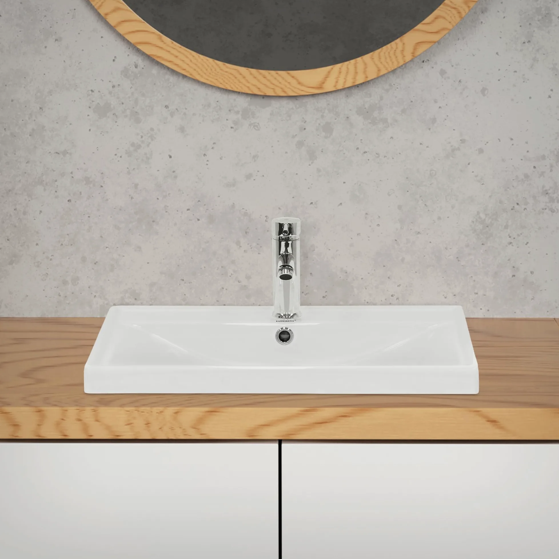 ML-Design Lavabo in Ceramica Bianca 51x15,5x41,5 cm Lavandino da Incasso Quadrato Moderno Bacinella Lavamani per il Bagno e Toilette Lavello con Scarico Standard Foro per Rubinetto e Troppopieno