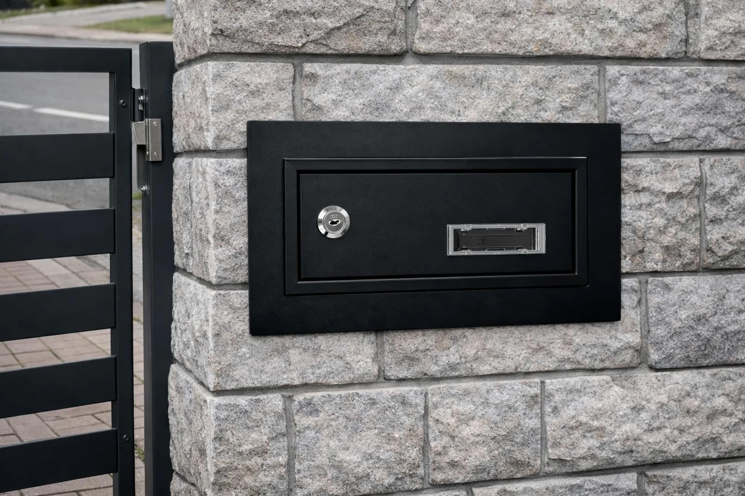Cassetta delle lettere nera opaca RAL 9017 con telaio, cassetta delle lettere da incasso XXL, spessore della parete 260 – 420 mm, resistente alle intemperie, pannello frontale 305 x 135 mm, in lamiera