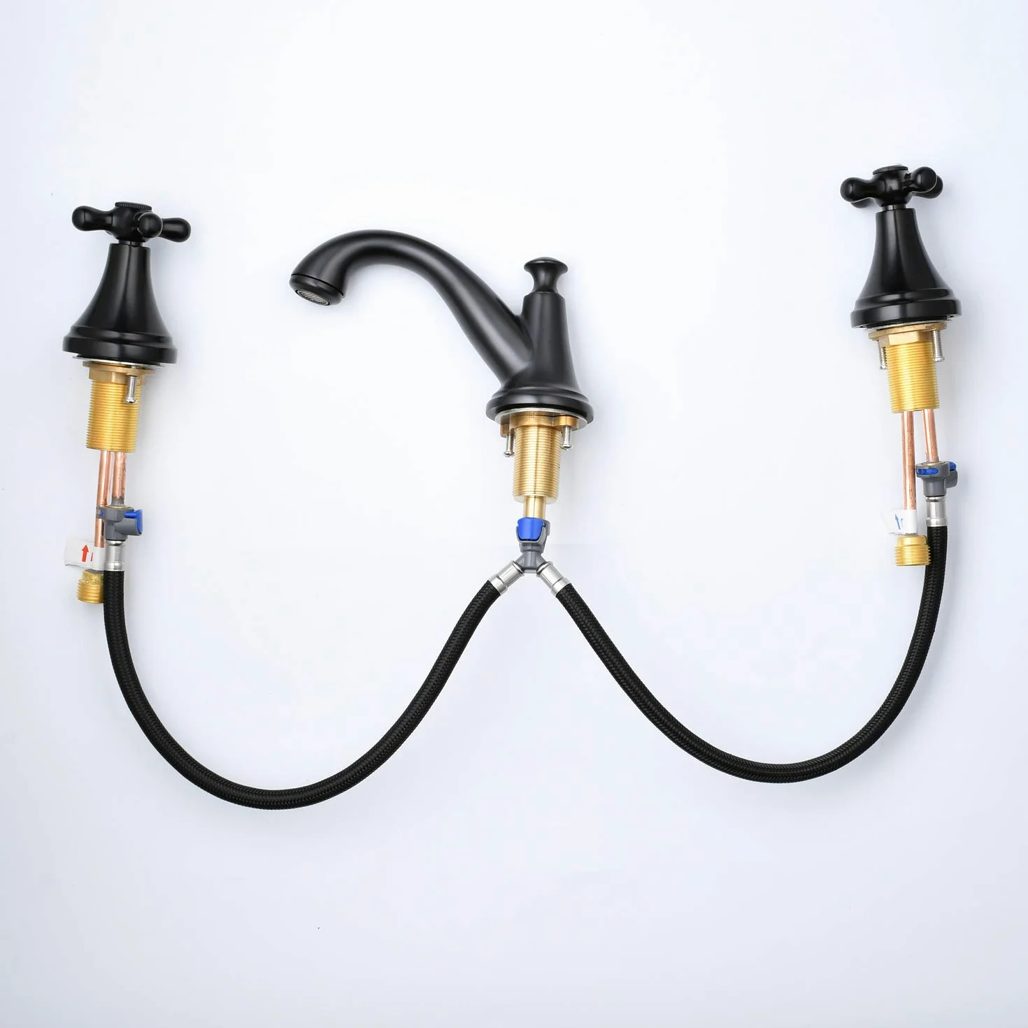 Rubinetto Bagno Lavabo Tre Fori Rubinetto Miscelatore, Nero Opaco