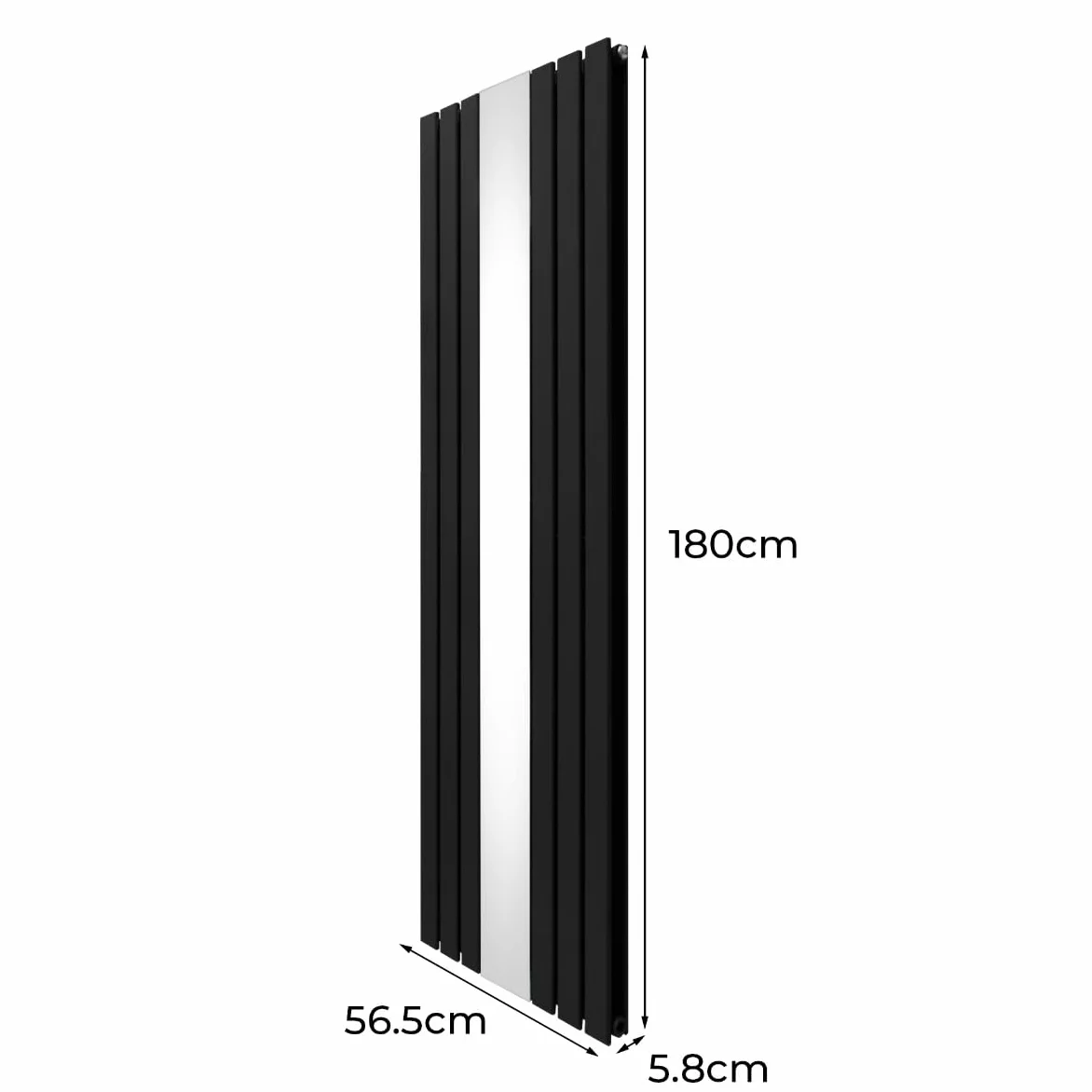 Radiatore con specchio 1800mm x 565mm e valvole TRV cromate Radiatore di design a doppia colonna verticale in acciaio al carbonio Nero Kit di fissaggio e staffe con spazzola di pulizia