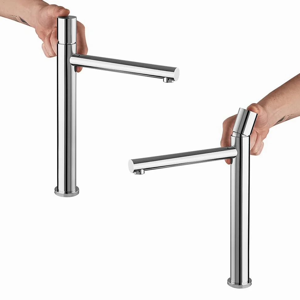 Set miscelatori lavabo alto e bidet cromo in acciaio inox, manopola rotante e indicatori per l’acqua, GEMINI