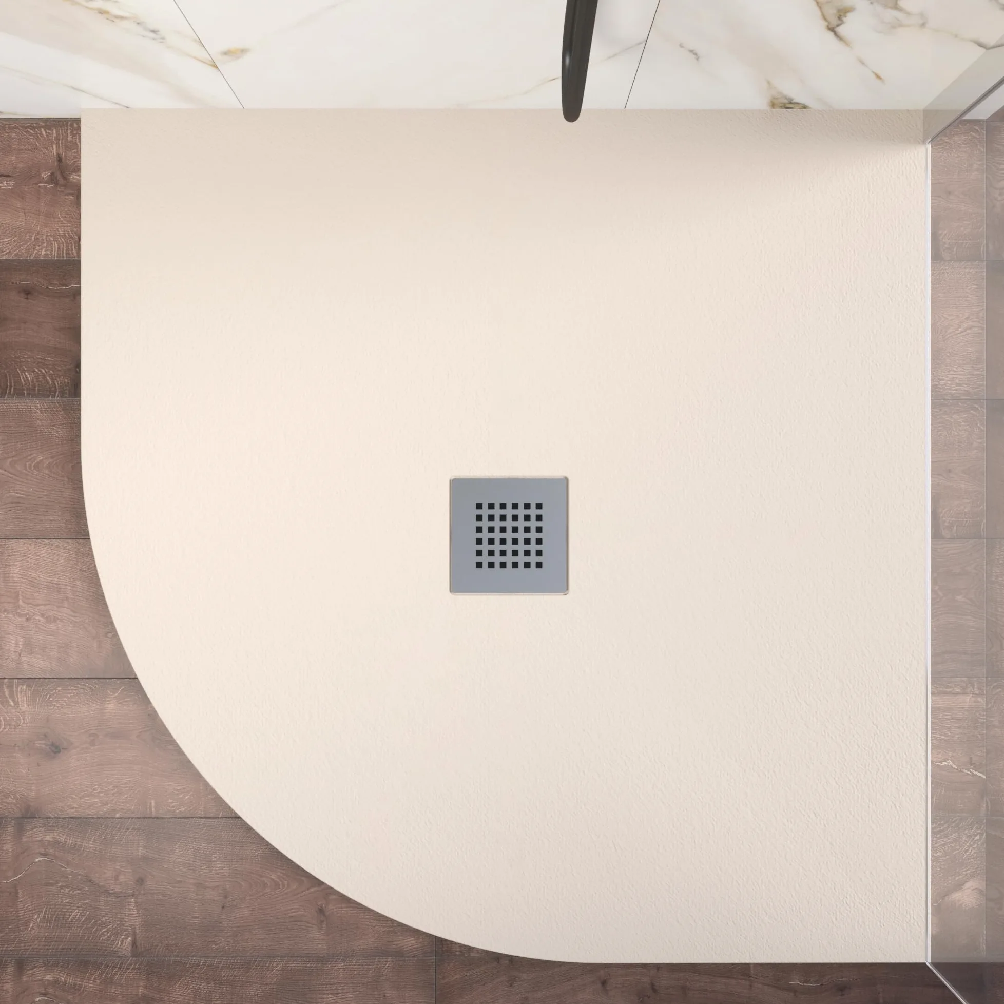 Piatto Doccia 80x80 cm Semicircolare Marmoresina Avorio Effetto Pietra Ultraslim Antiscivolo