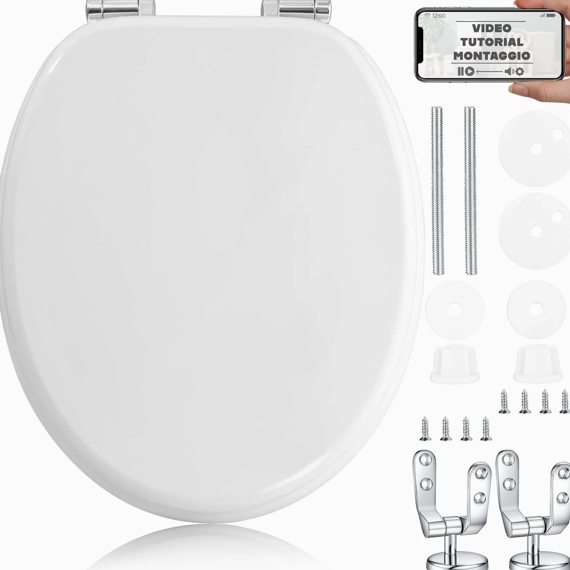 HAND - Tavoletta Water Universale in Legno con Cerniere Cromate Antiruggine - Copriwater Universale (Classica)