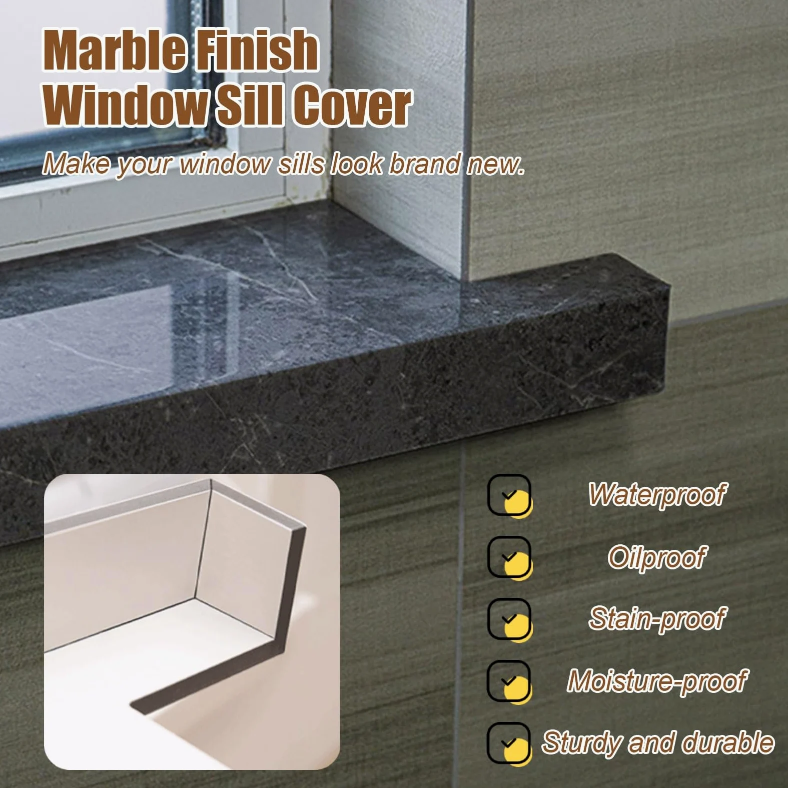 Davanzale per Finestra Protezione per Davanzale della Finestra con Finitura in Marmo Grigio, Pannello Decorativo per Davanzale della Finestra del Soggiorno, Coperture Protettive Davanzale della Finest