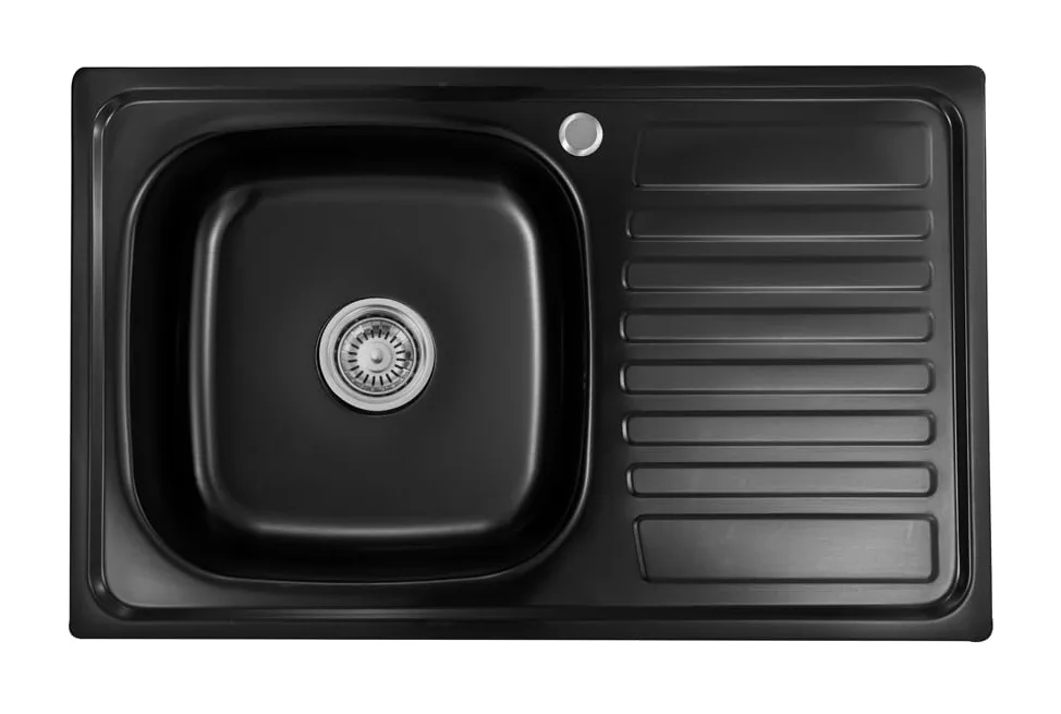 Lavello da incasso, Lavello da cucina in acciaio inox 304, spessore del materiale 0,8 mm, lavello da cucina 1 vasca, scolapiatti rettangolare 80L x 50P x 18A (scolapiatti a destra - nero)