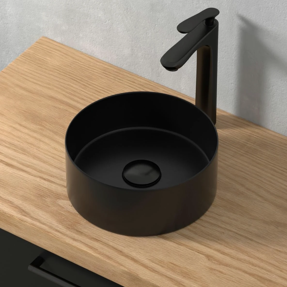 Lavabo rotondo, nero, mini lavabo a mano in elegante design facile da pulire, per bagno e WC degli ospiti (nero opaco, 30 x 30 x 12 cm)