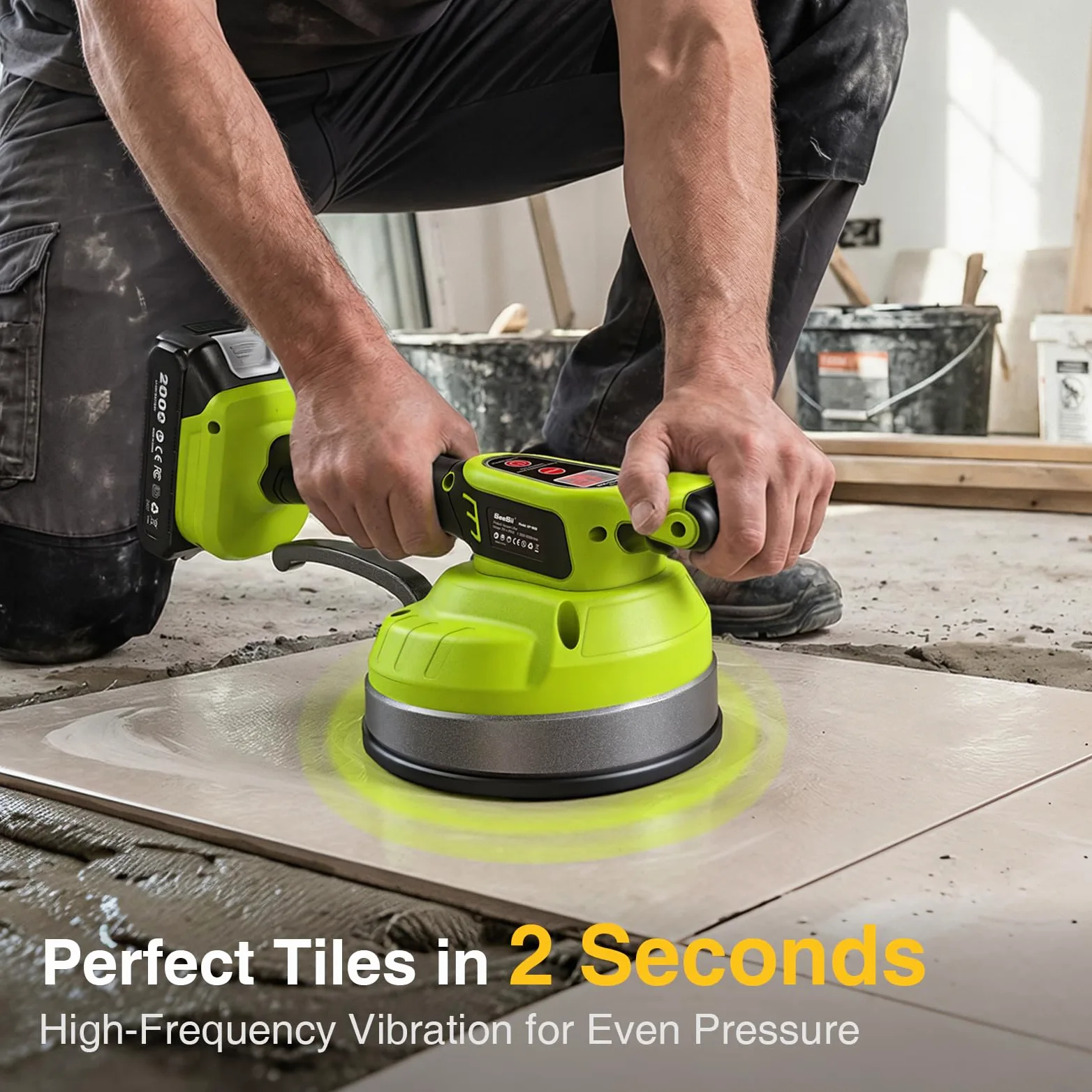Taskstar Vibratore per piastrelle, compatibile con batteria Makita 18V, ventosa 160 mm (113 kg), 26.000 giri/min, 12 velocità, per piastrelle grandi fino a 122 cm, attrezzo installazione professionale