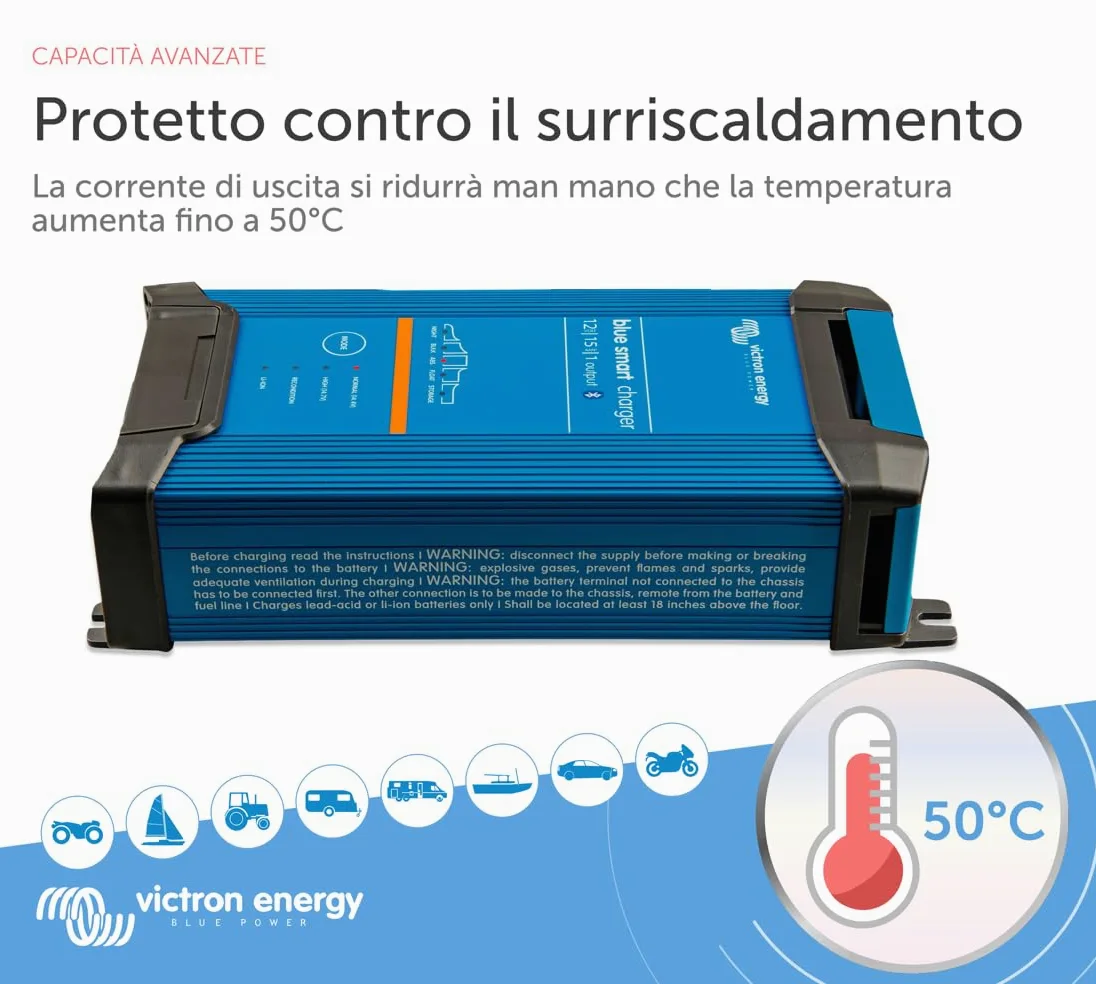 Victron Energy Blue Smart IP22 12-Volt 15 amp 230V, Caricatore Batteria a Singola Uscita CEE 7/7, Bluetooth
