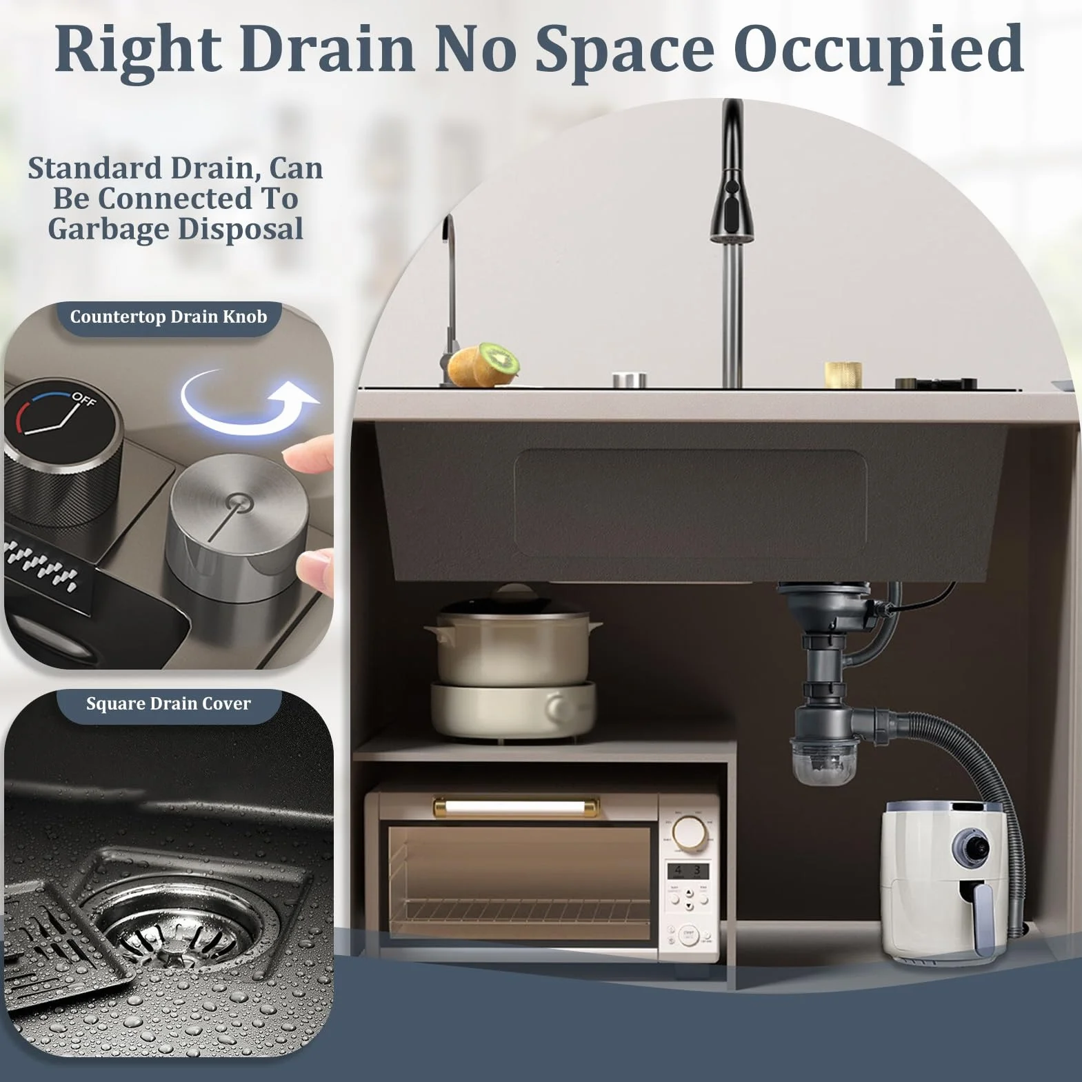 50 Cm Di Larghezza Nero Grande Cascata Lavello Cucina Acciaio Inox Set, Lavello Multifunzione1 Vasca Con Cascataterraneo Rubinetto, Lavandino Esterno Con Gocciolatoio E Vari Accessor(Black-Grey A,80x5