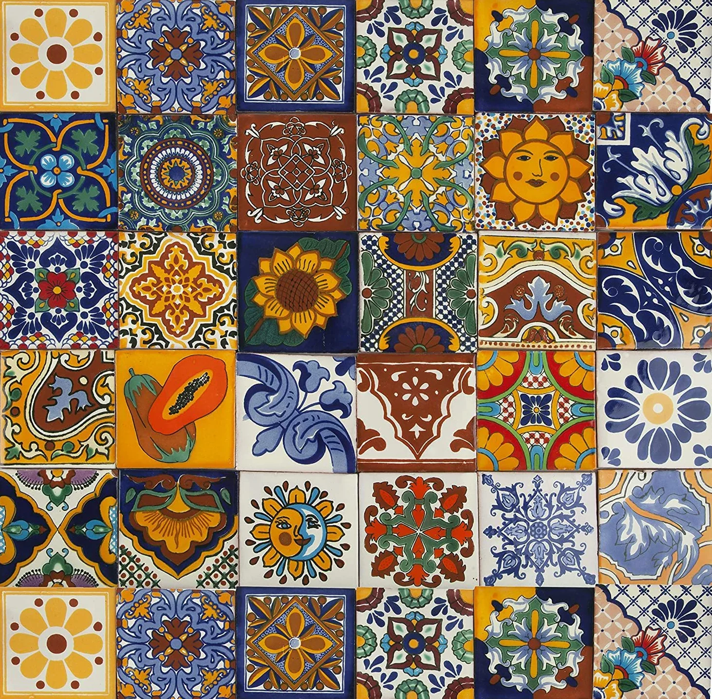 Cerames Piastrelle Mosaico Messicane Conrado – 30 ceramiche mattonelle messicane decorative per bagno, doccia, scale, parete posteriore della cucina | Tessere mosaico ceramica 10,5x10,5 cm