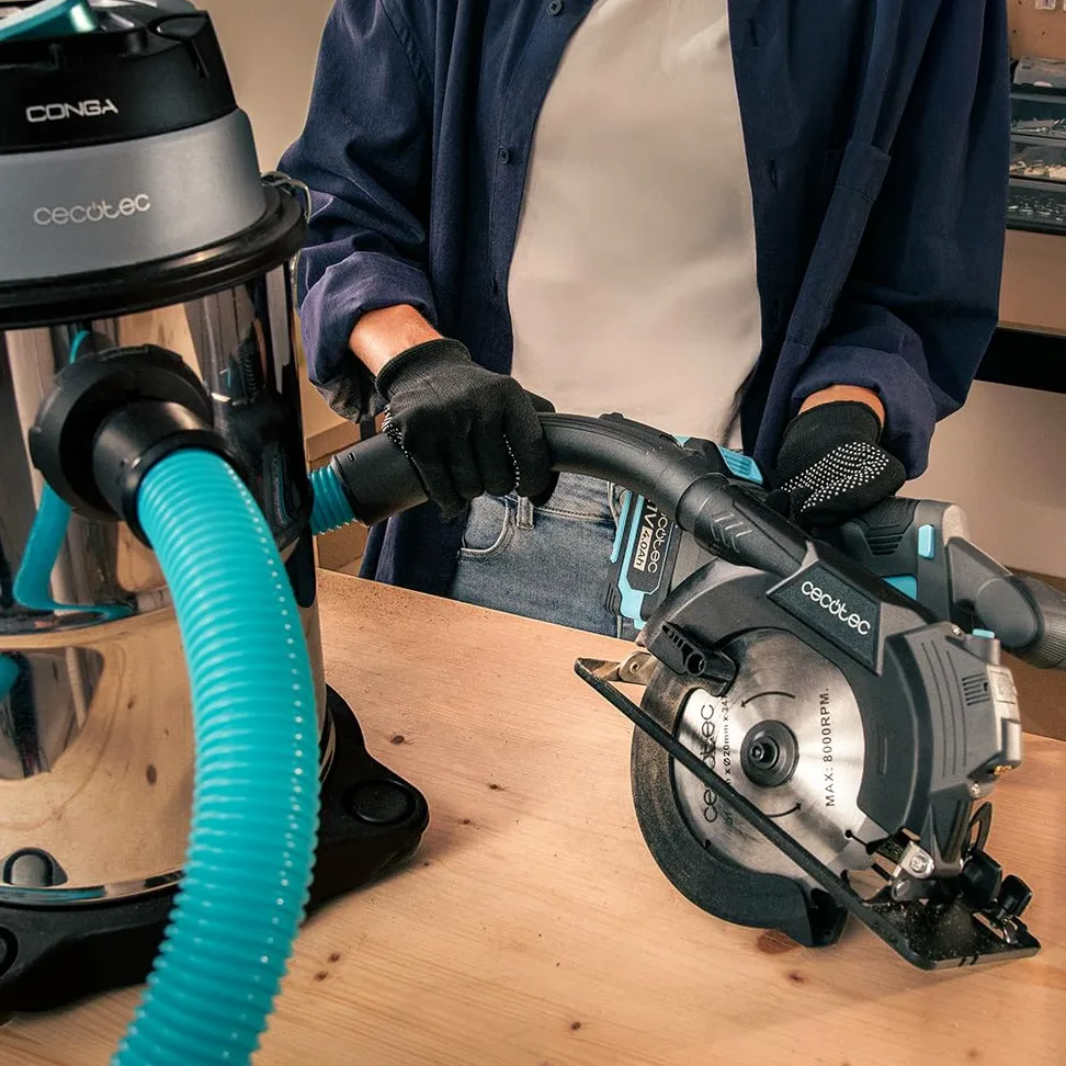 Cecotec DirectPrecission 8000 Vision, sega circolare a batteria, 21 V, disco da 165 mm, motore brushless, guida laser e guida parallela, accessorio connettore aspirapolvere