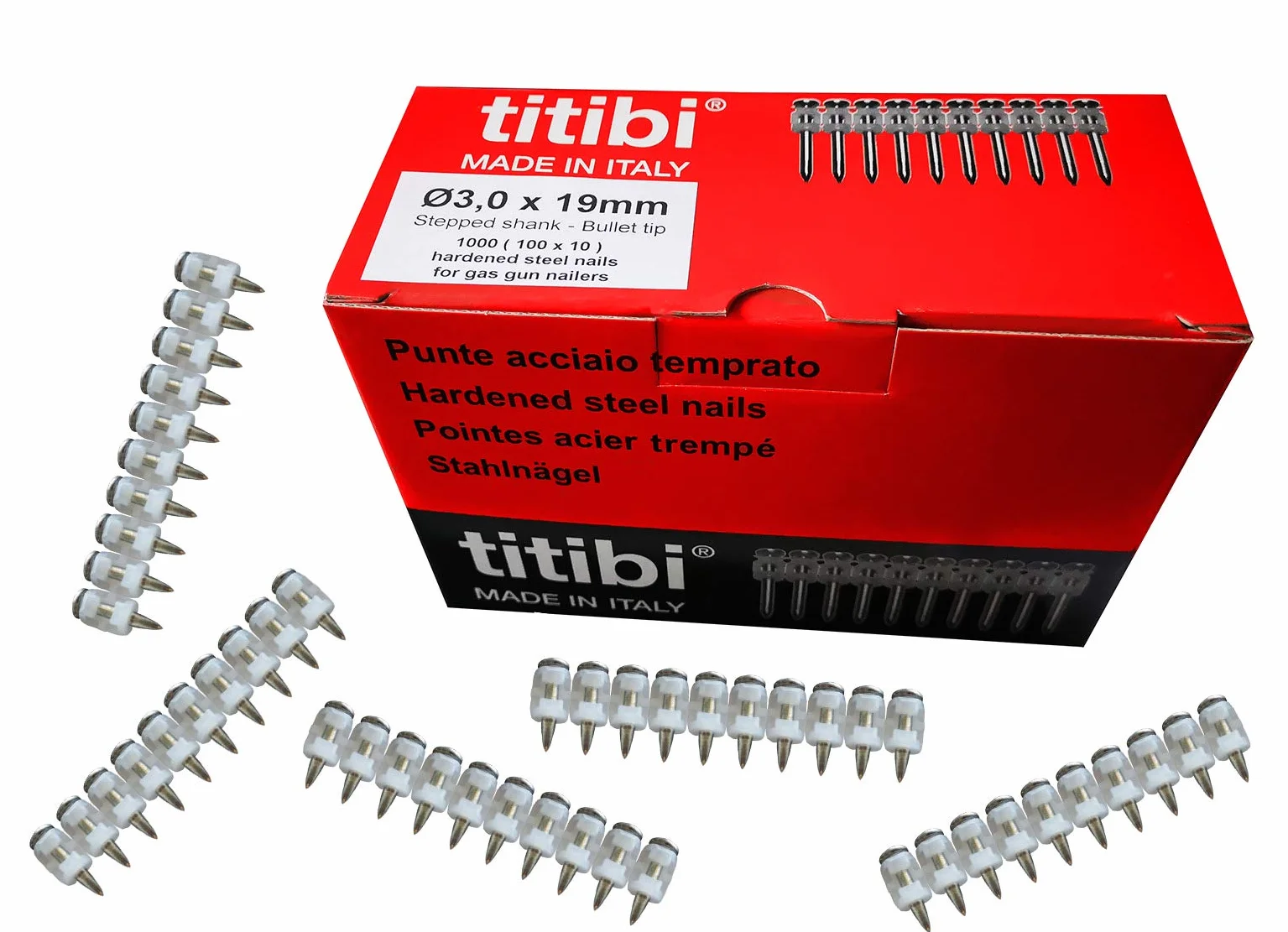 N. 1000 CHIODI TITIBI Ø3,0 X 27mm, COMPATIBILI 100% CON CHIODATRICE A GAS HILT: GX 3, GX 100, GX 100-E, GX 120, GX 120-E (Ø 3,0 X 27)
