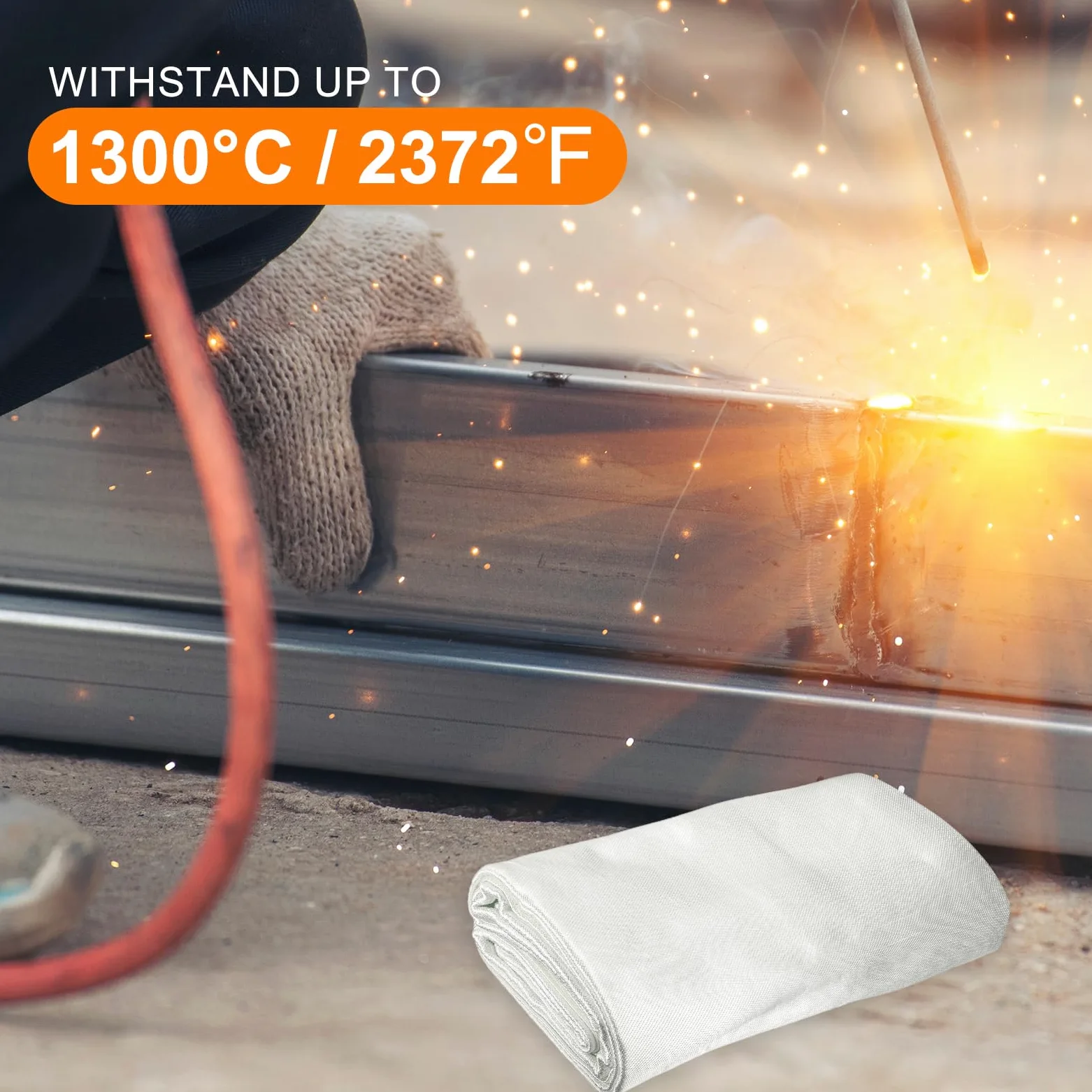 QUARKZMAN Coperta Antincendio Per Saldatura 304x304 Cm, Tessuto Resistente Al Calore In Fibre Di Vetro, Coperta Scudo Termico, Accessori Protettivi, Griglia, Spessore 0.8 Mm, Bianco