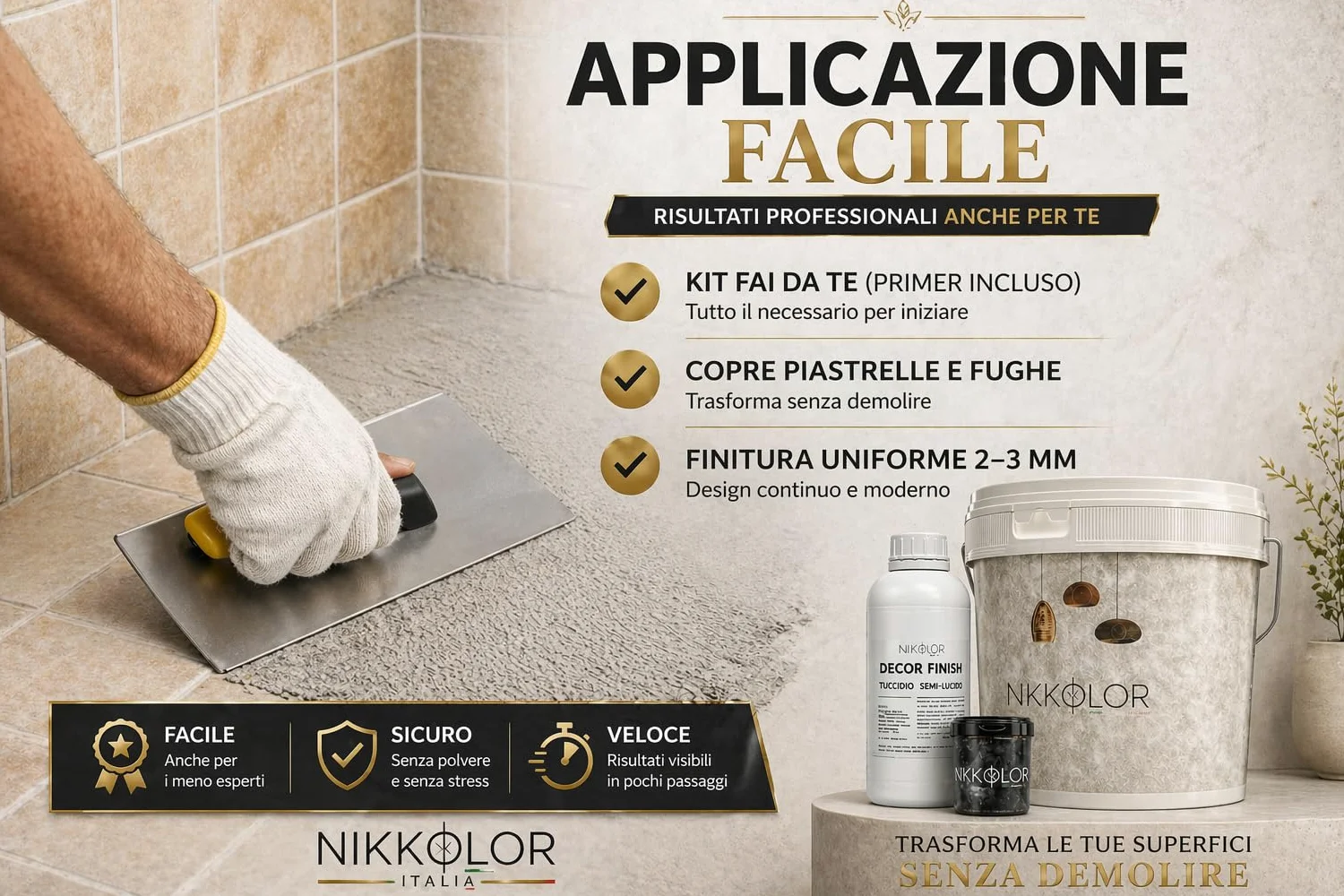 Kit Microcemento 8 m² per Pavimenti e Pareti - Opaco – 13 | Copre piastrelle e fughe senza demolire con spessore finale 2-3 mm - Finitura Opaca