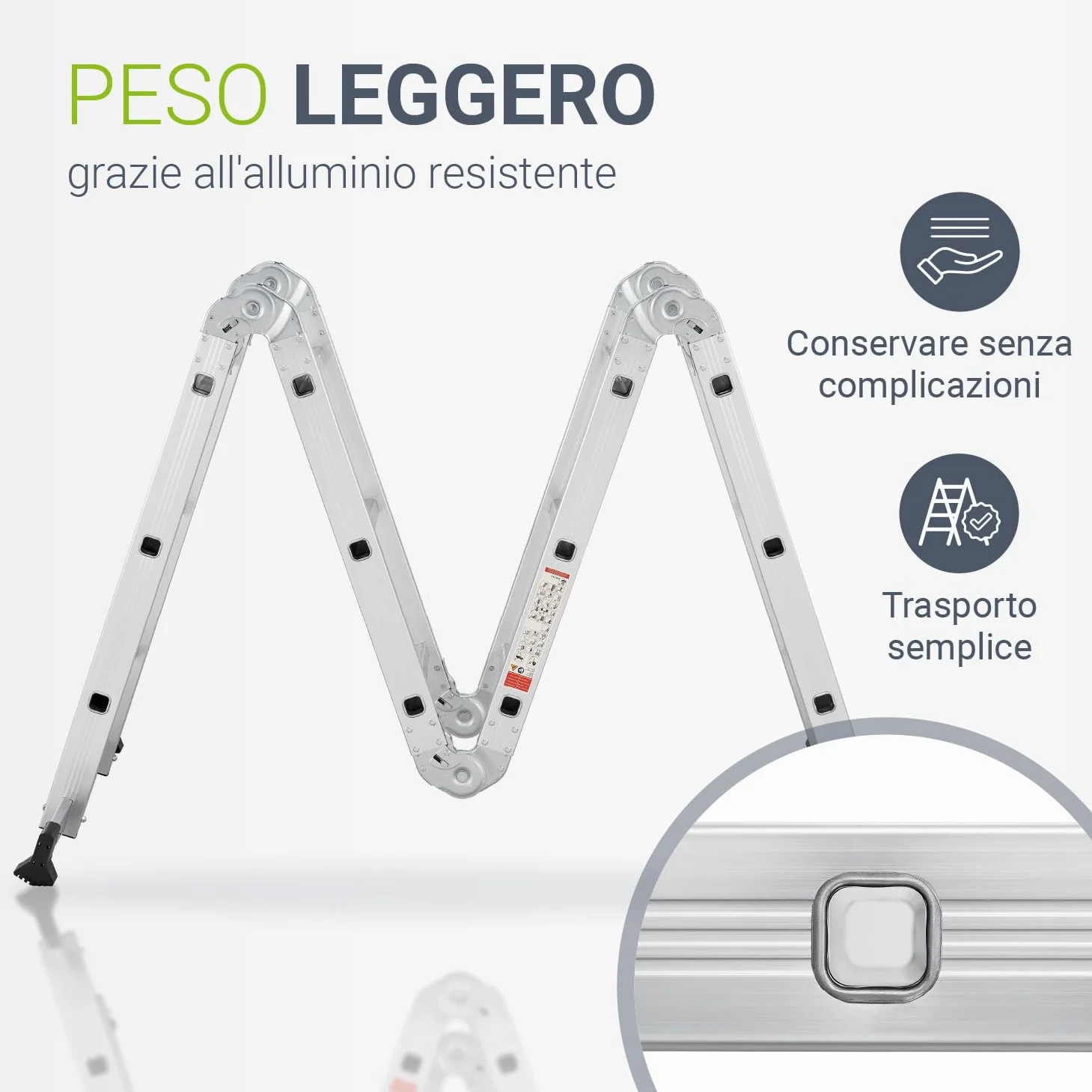Scala multifunzionale pieghevole in alluminio Juskys 3x4 gradini, 3,6 m, portata fino a 150 kg – snodabile in 4 pezzi