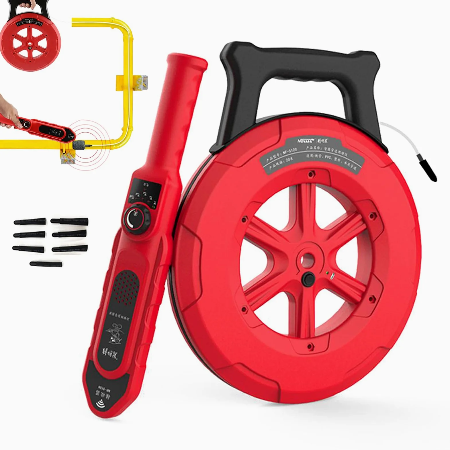 Rilevatore di ostruzione dei tubi sotterranei, localizzatore di fognature da 39,6 m con 7 sonde, scanner da parete impermeabile per tubi in PVC e metallo, strumento idraulico professionale per