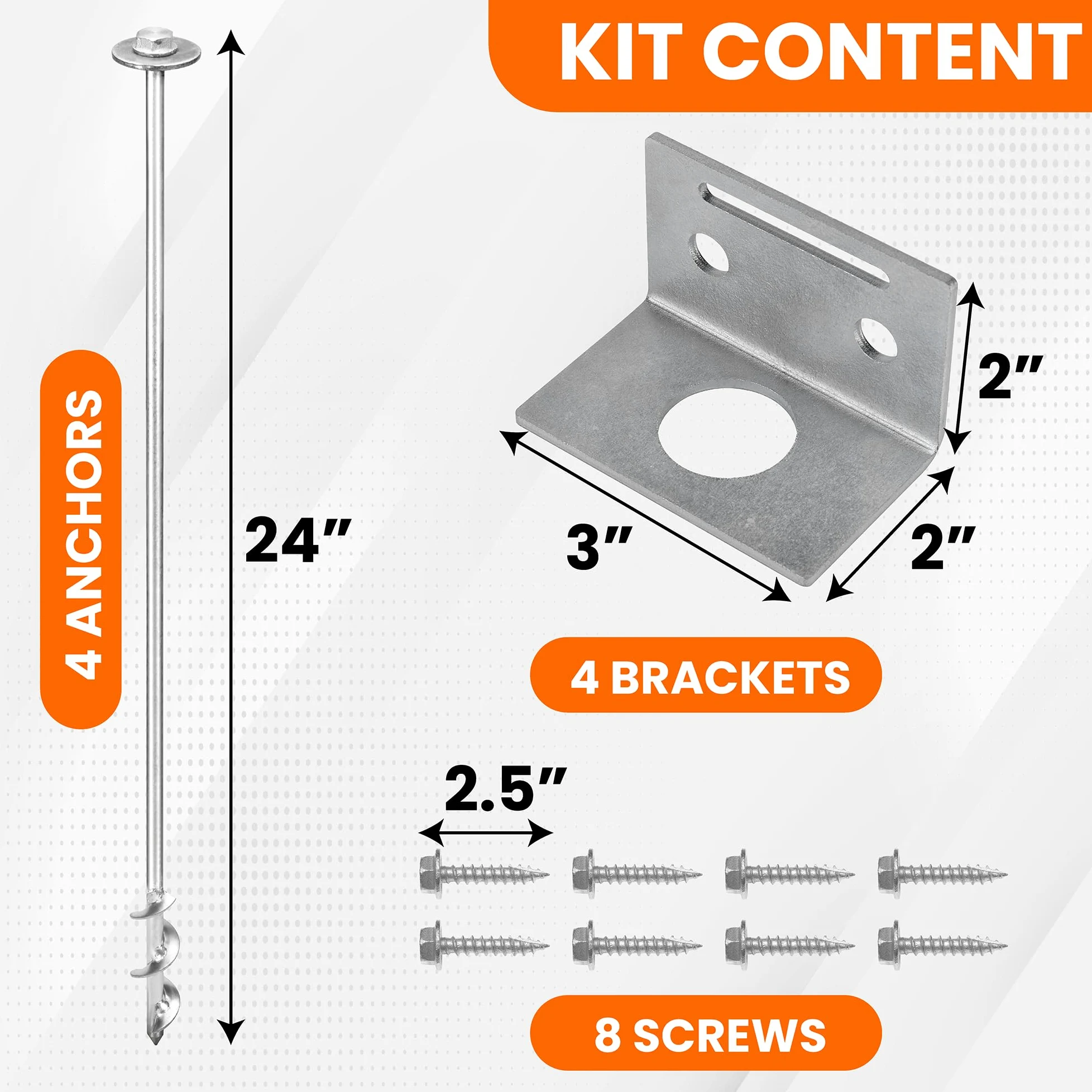 Ancoraggi a terra da avvitare, 61 cm, set di 4 con staffe e punta da trapano, ancoraggi a terra, ancoraggi per case mobili, kit di ancoraggio per capannone, set di ancoraggi per altalena in metallo,