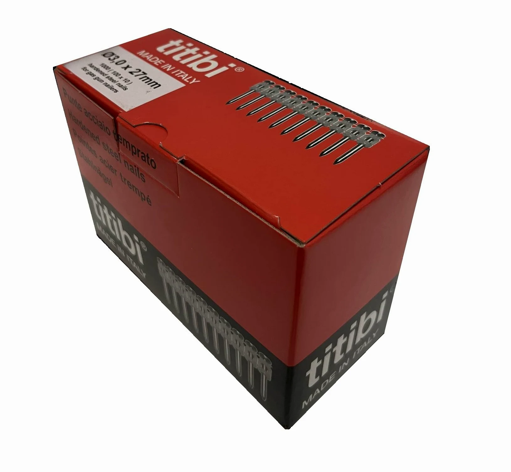 N. 1000 CHIODI TITIBI Ø3,0 X 27mm, COMPATIBILI 100% CON CHIODATRICE A GAS HILT: GX 3, GX 100, GX 100-E, GX 120, GX 120-E (Ø 3,0 X 27)