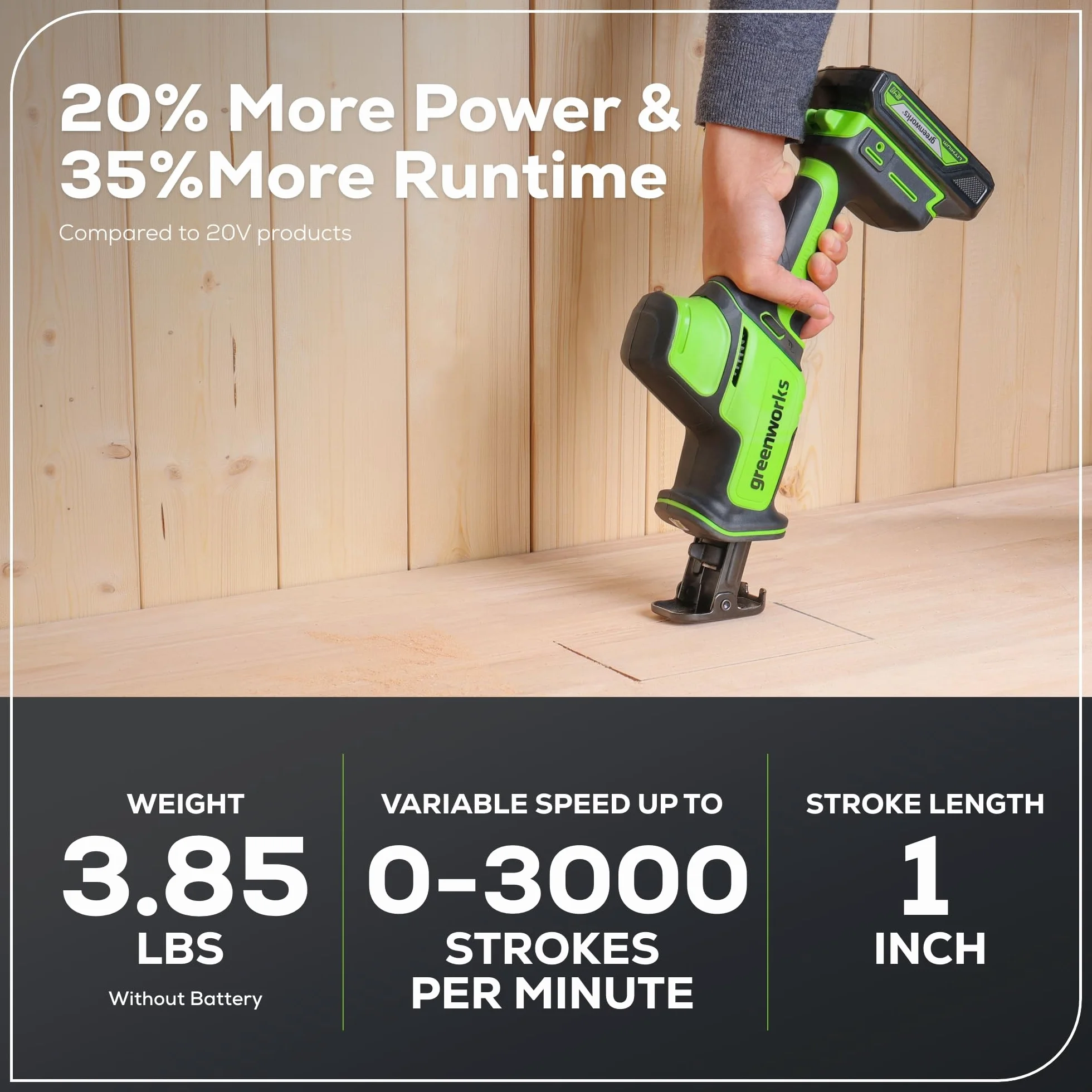 Greenworks 24V Brushless Compact One-Handed Reciprocating Saw (3,000 SPM), Cordless Powered Variable Speed Recip Saw, Battery Not Included